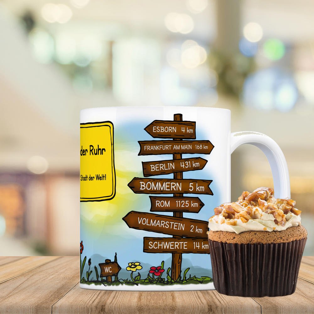 Wetter An Der Ruhr Kaffeebecher – Keramik-Tasse Mit Lokalpatriotismus-Spruch & Entfernungsangaben