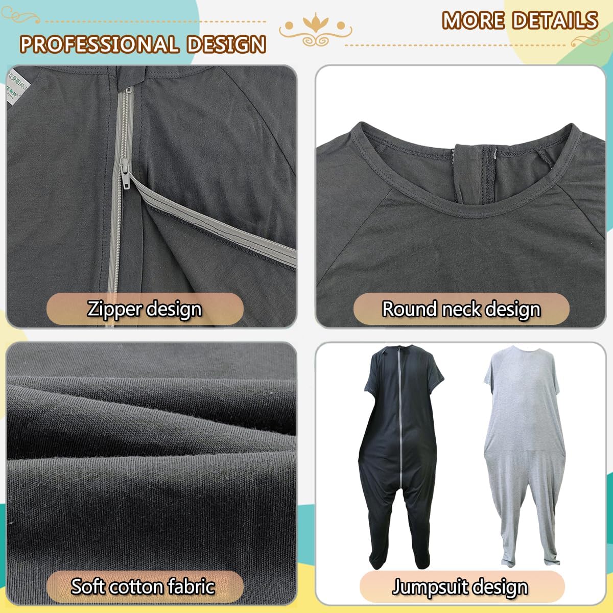 Unisex Anti-Strip Adaptive Jumpsuit with Back-Zipper,One-piece Short-sleeved Trousers,Suitable for Seniors,Incontinence Care,Dementia Patient,Alzheimer’s Patients - Image 5