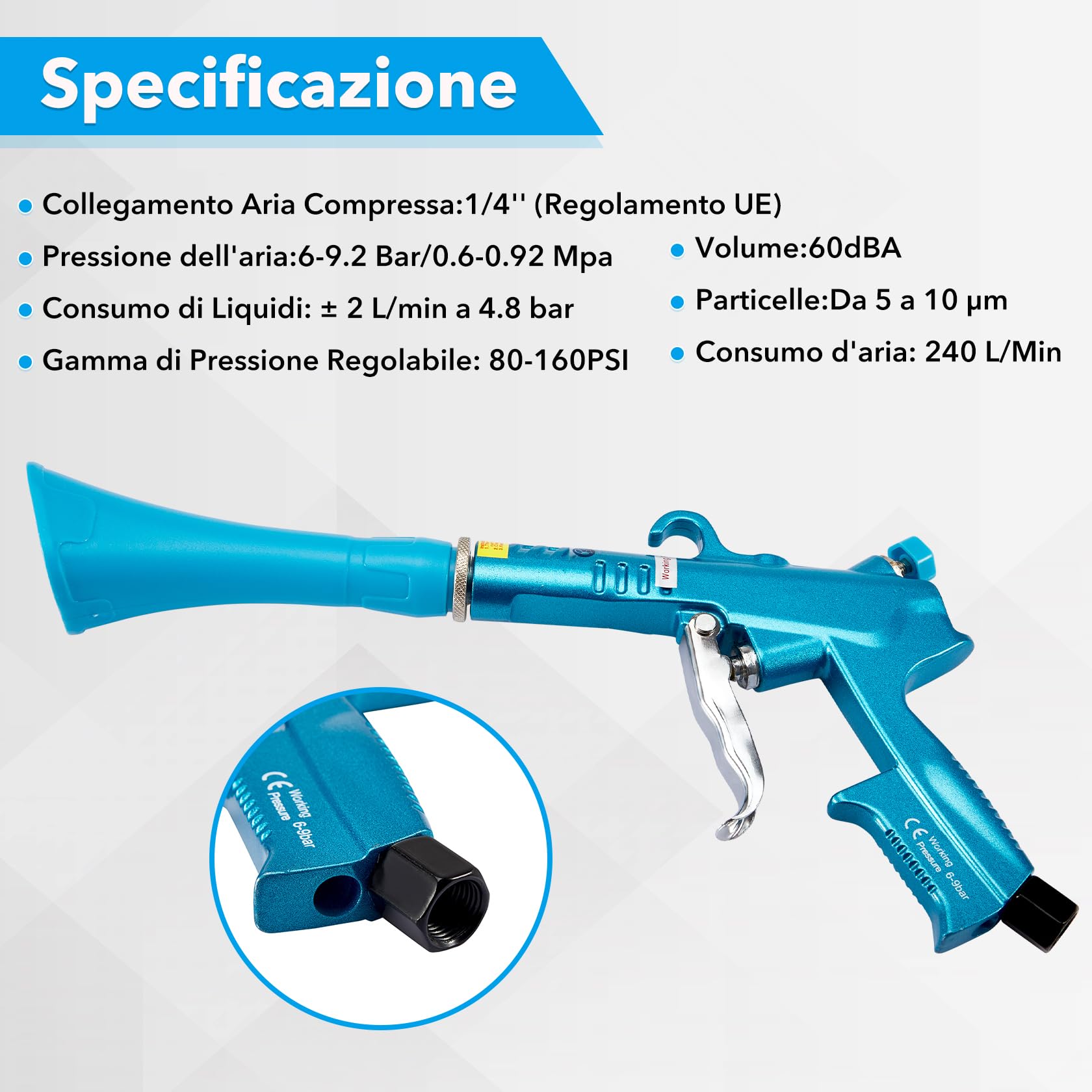 CarBole Pistola per la Pulizia a Secco della Lega di Alluminio,ad Aria Compressa 6-9 Bar,Teste Quadrate della Pistola Sono più Adatte per la Pulizia degli Interni dell'automobile