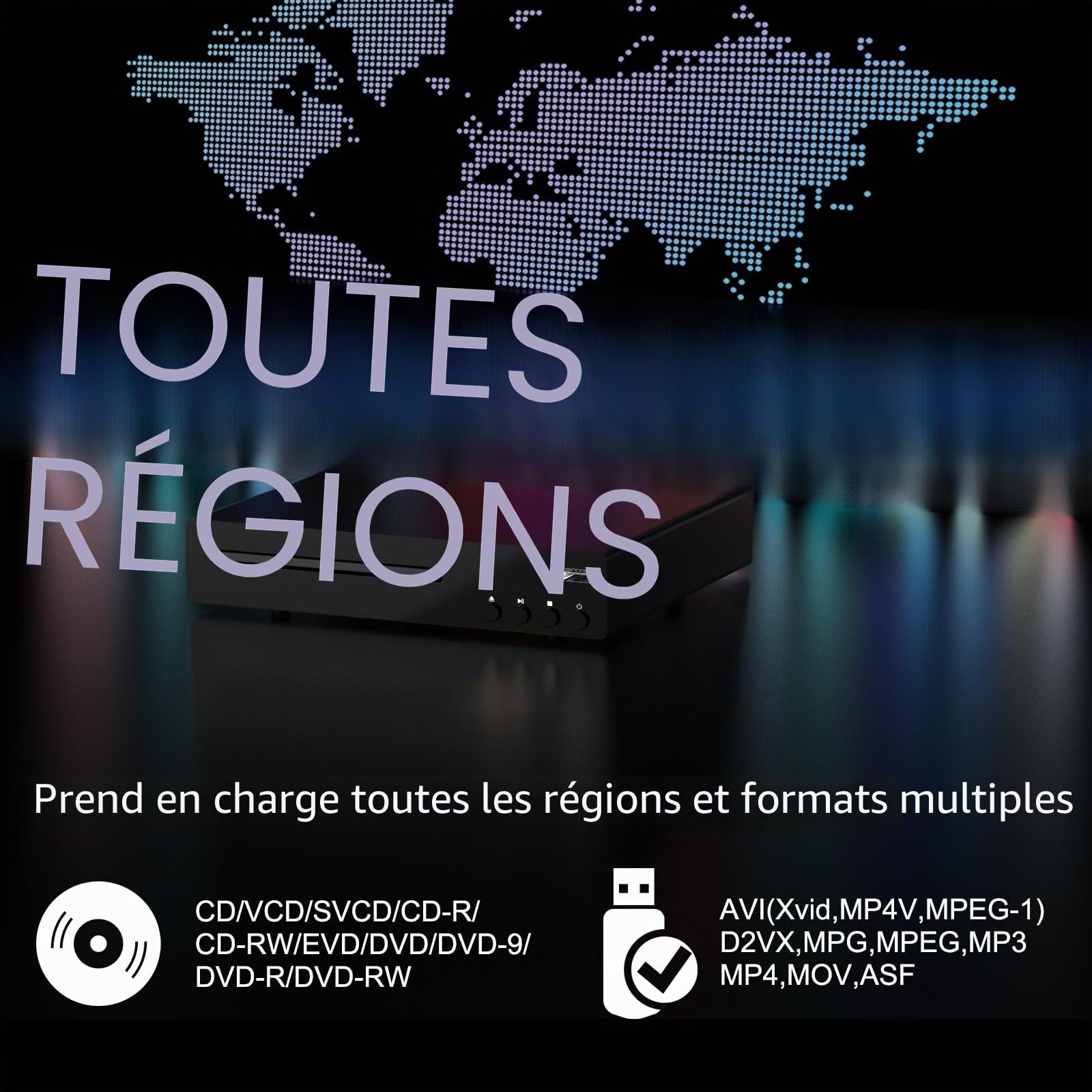 Lecteur DVD Compact pour Télévision, Lecteur DVD HDMI 1080P avec Port USB | Support Multi Région, Lecture CD & MP3, Entrée HDMI & AV Intégrée, Support NTSC/PAL