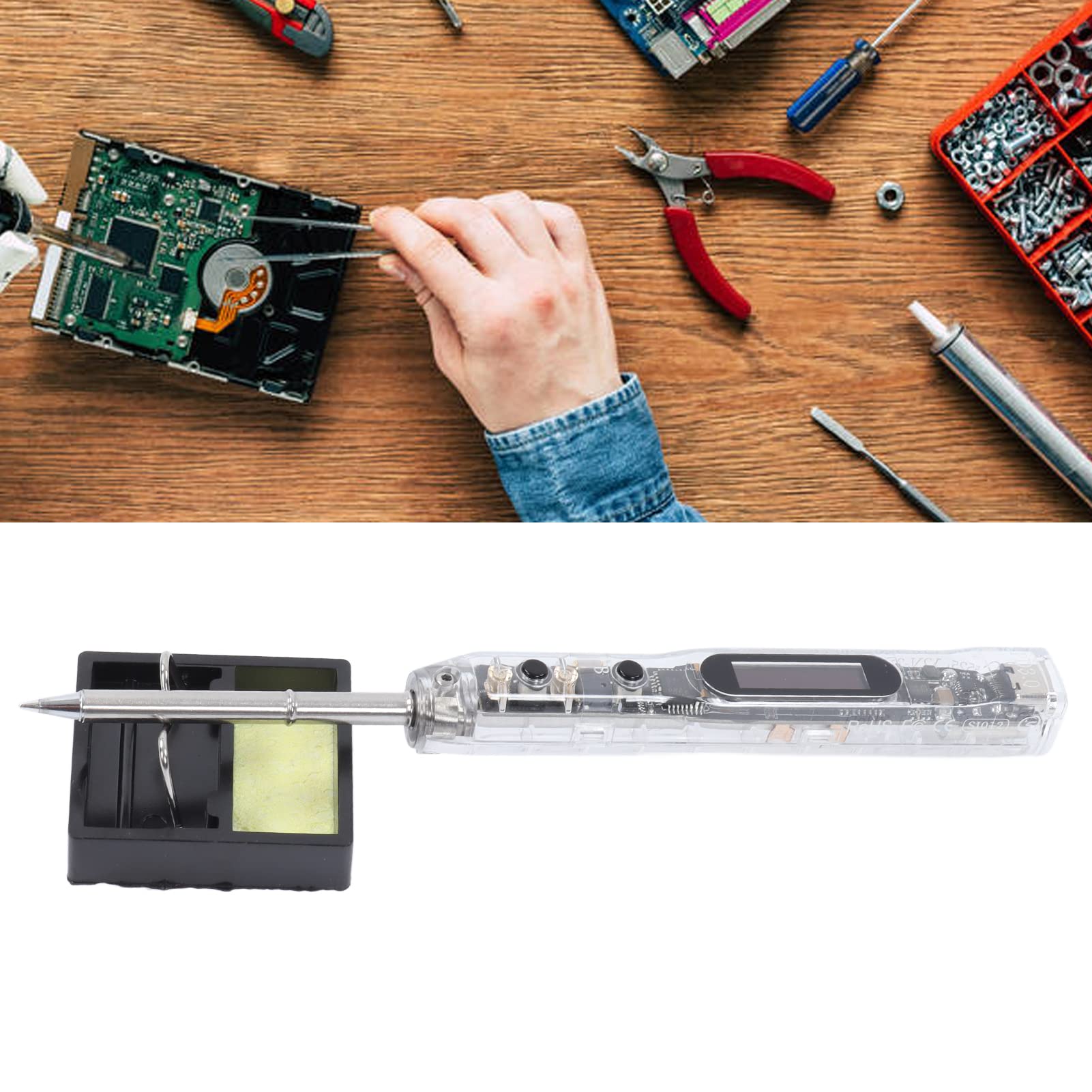 Kit de soldador portátil con pantalla digital y temperatura ajustable de hasta 450 ℃ para reparación de electrónica DIY, 1 kit.