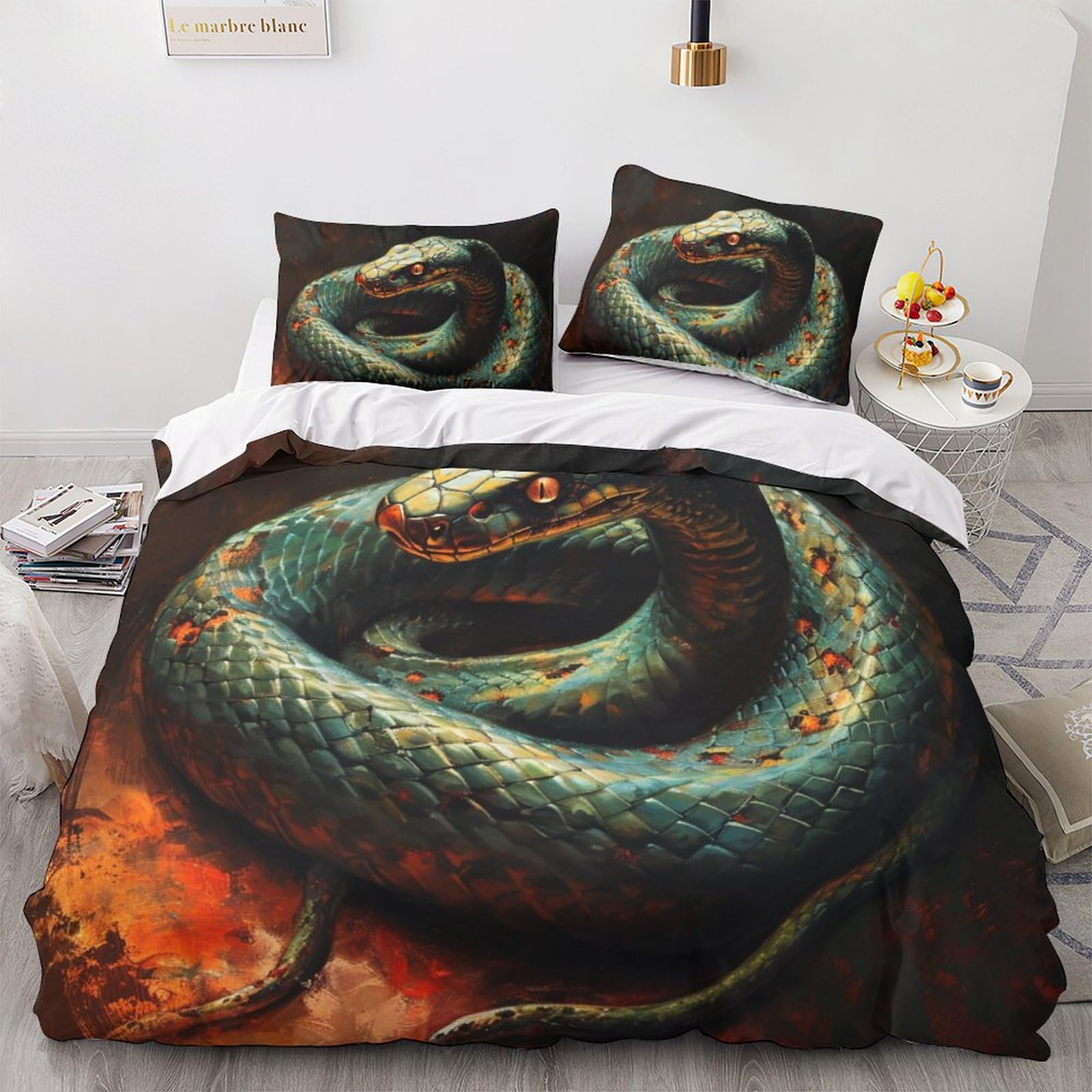 Parure de lit serpent 200x200 housse de couette microfibre sans repassage pour lit ado