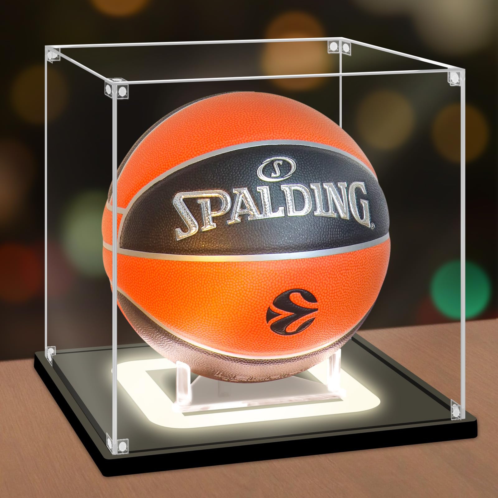 Nonemey Basketball Display Case with Light,Acrylic Basketball Box Full Size with Wood Base