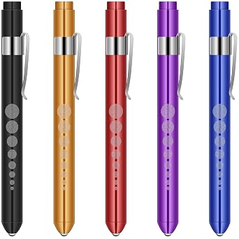 Flintronic 5PCS Diagnostic Medical Penlight, Mini Reusable LED Pen Torch with Pupil Gauge and Clip, First Aid Pupil Gauge Doctors Nurses Medical Pen Light Medical Equipment Batteries not Included