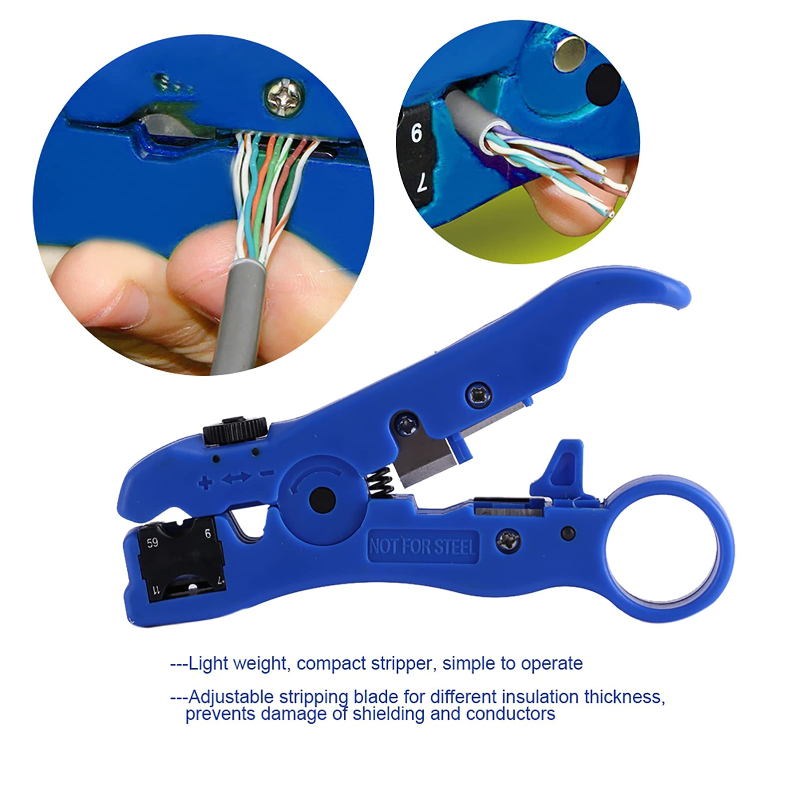 Wire Stripper, Universal Cable Stripper Cutter for Flat or Round TV/UTP RG-59/11/7/6 Wire Coax Coaxial Stripping Tool - Image 2