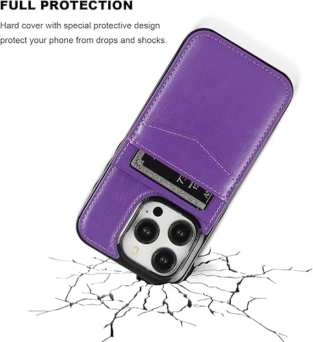 Miniatura 6 de KIHUWEY Funda compatible con iPhone 15 Pro con soporte para tarjeta de crédito, cierre magnético de cuero de alta calidad, función atril, funda