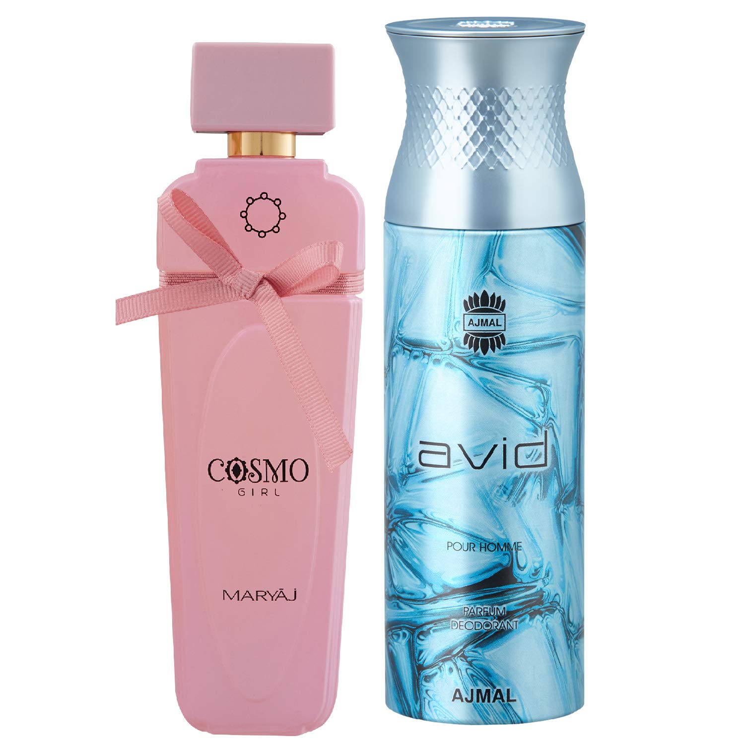 Maryaj Cosmo Girl Eau De Parfum Floral Powdery Perfume 100ml for Women and Ajmal Avid Homme Deodorant Aquatic Woody Fragrance 200ml for Men