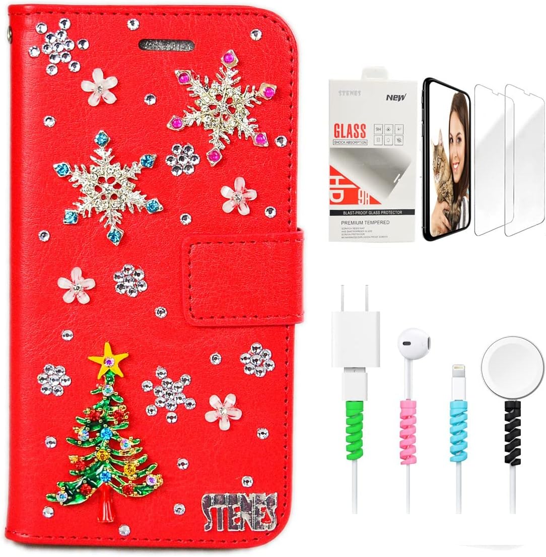 STENES Bling Wallet Phone Case Compatible with Moto G Pure Case - Stylish - 3D Handmade Luxury Rhinestone Flower Leather Cover with Screen Protector & Cable Protector - Purple