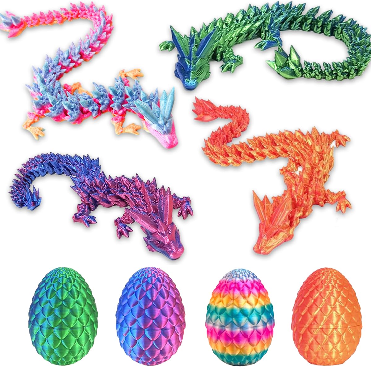 4PCS Dragon Eggs with Dragon Inside,3D Dragon Egg,3D Printed Fidget Toy,Dragon Egg Fidget Toy,Articulated Dragon Crystal Dragon Egg Ice ,Gifts for Kids and Adults,Ideal for Christmas,Easter,Birthdays