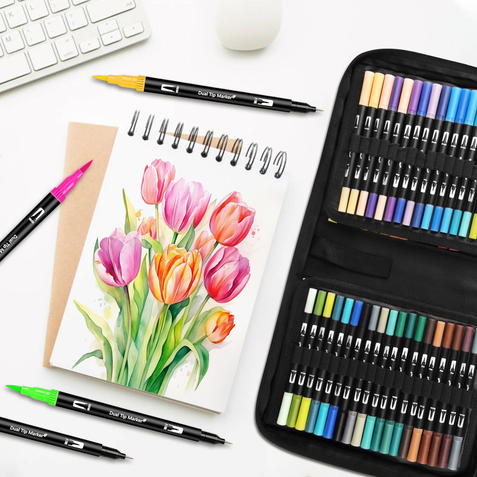 Feutre Coloriage Adulte Enfants, 120 Couleurs Double Pointe Feutre Aquarelle pour Dessin, Feutre a Alcool, Tooli Art, Manga, Doodling, Scrapbooking,Brush Pen pour Débutants et Artistes