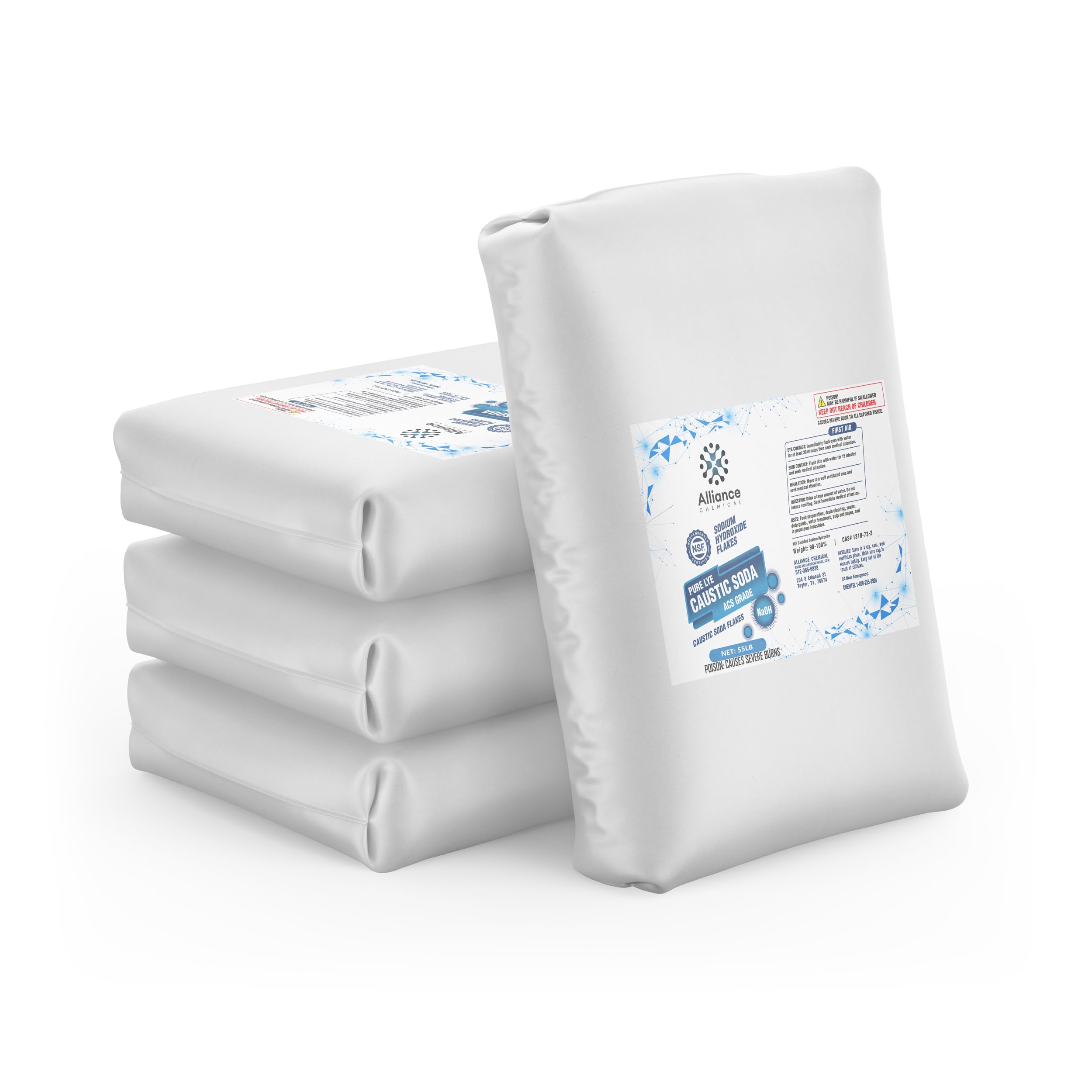 Sodium Hydroxide Flakes ACS Grade - 55 Lb Pallet Pallet - Premium Quality for Soap-Making, Chemical Reactions, and Professional Laboratories