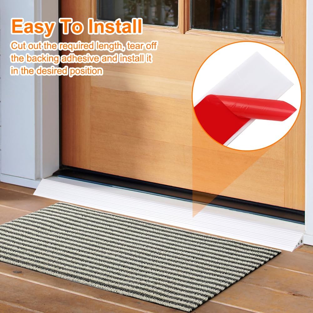 Rampa di Soglia per Porta in TPE, Altezza 2.5 cm, Carico Max 500 kg, Antiscivolo | per Sedie a Rotelle Elettriche, Passeggini, Robot Aspirapolvere, Disabili | Design Resistente (Bianco, 100x6.5x2.5cm)
