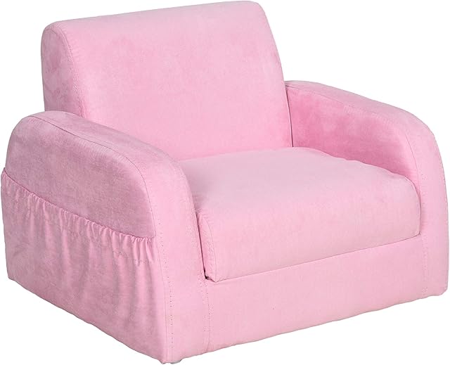 HOMCOM 2 In 1 Kids Children Sofa Chair Bed Folding Couch Soft Flannel Foam Toddler Furniture for 3-4 years old Playroom Bedroom Living Room Pink