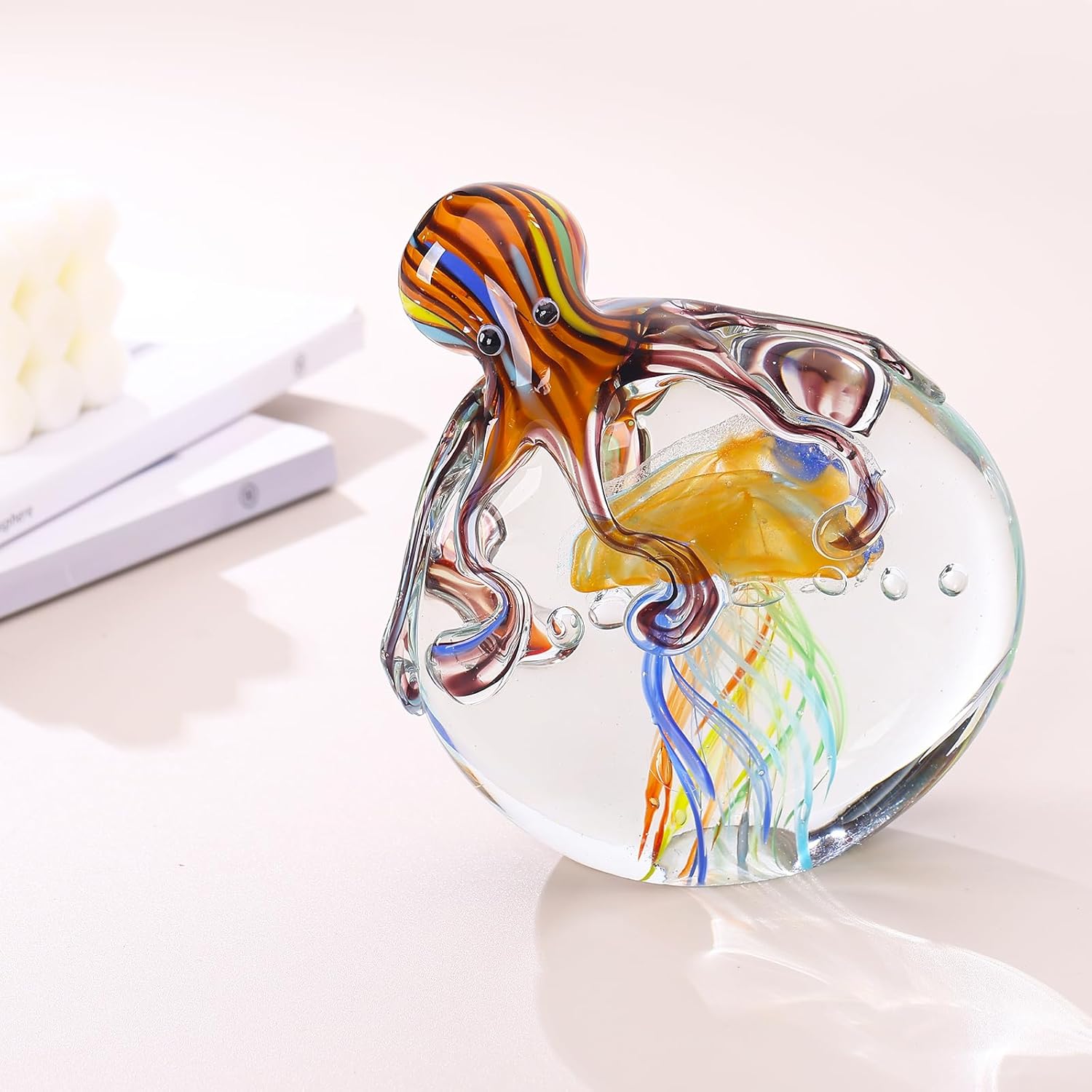 LCCCK Glass Octopus Jellyfish Statue Home Decor, Hand Blown Glass Decor Ocean Figurines Octopus Sculpture, Murano Art Office Desk Paperweights Fish Tank Aquarium Sea Animals Christmas Birthday Gift - Image 5