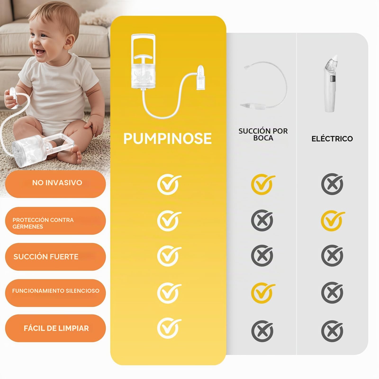 Aspirador nasal para limpieza de nariz de bebés y niños pequeños con bomba de mano y punta no invasiva para una succión rápida y silenciosa, marca compartida con CHIBOJI