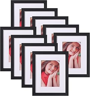 Vittanly 8x10 Picture Frames for Wall Set of 9, Display 5x7 Pictures with Mat or 8x10 without Mat, Collage Frames for Wall or Tabletop, Perfect for Home Décor and Gifts, Black