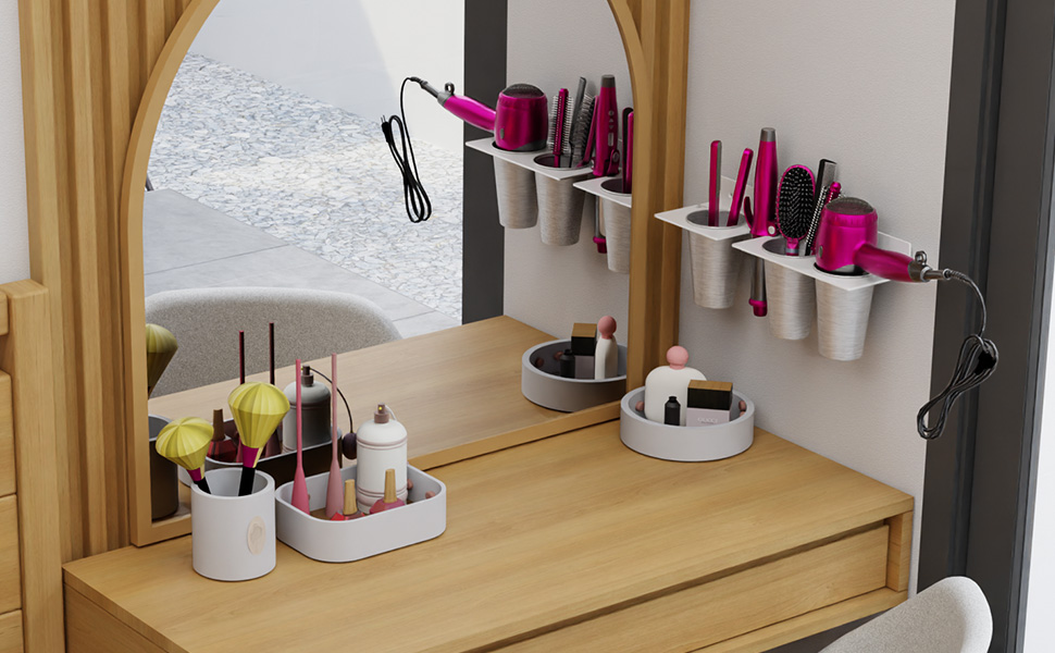 ZASIMO Wall Mount Hair Tool Organizer - 4mm Thick Acrylic With 2 Steel Cups For Dryer, Curling Iron - View #5