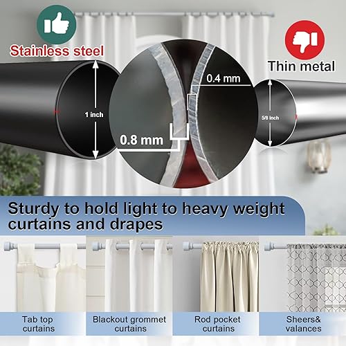 Miniatura 2 de Barras de cortina para ventanas de 28 a 45 pulgadas, barra de cortina blanca de 1 pulgada con soportes ajustables, tapa básica simple, barras de