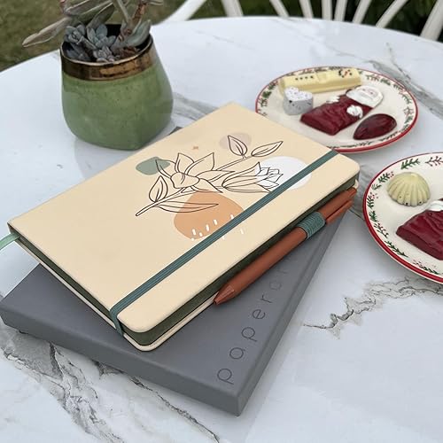 Miniatura 5 de Diario punteado, diario de tapa dura A5, 160 páginas, papel punteado grueso de 4.23 oz/m², caja de regalo, 4 hojas de calcomanías y bolígrafo