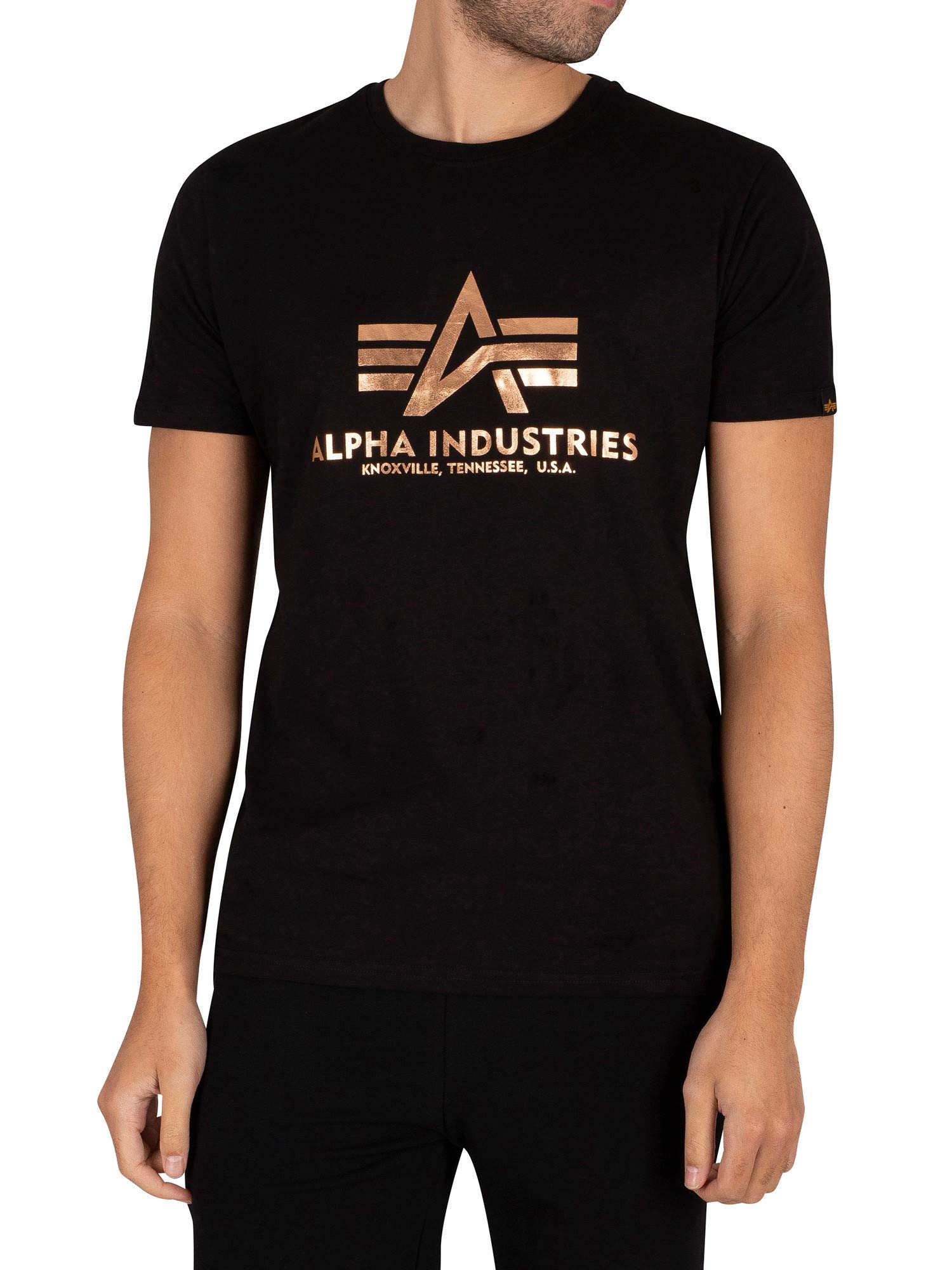 Alpha Industries Basic Foil Print T-Shirt for Men, Black/Gold, L
