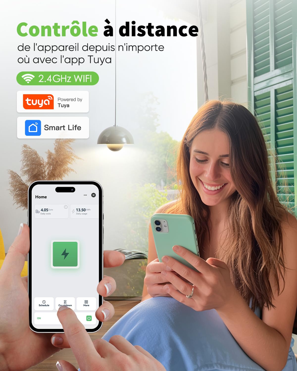 GreenSun Prise Connectée WiFi 16A 3680W, Compatible Alexa | Suivi consommation, minuterie, Smart Life, 2.4 GHz, 230V, 4 pièces, Noir/Blanc, sécurité CE RoHS