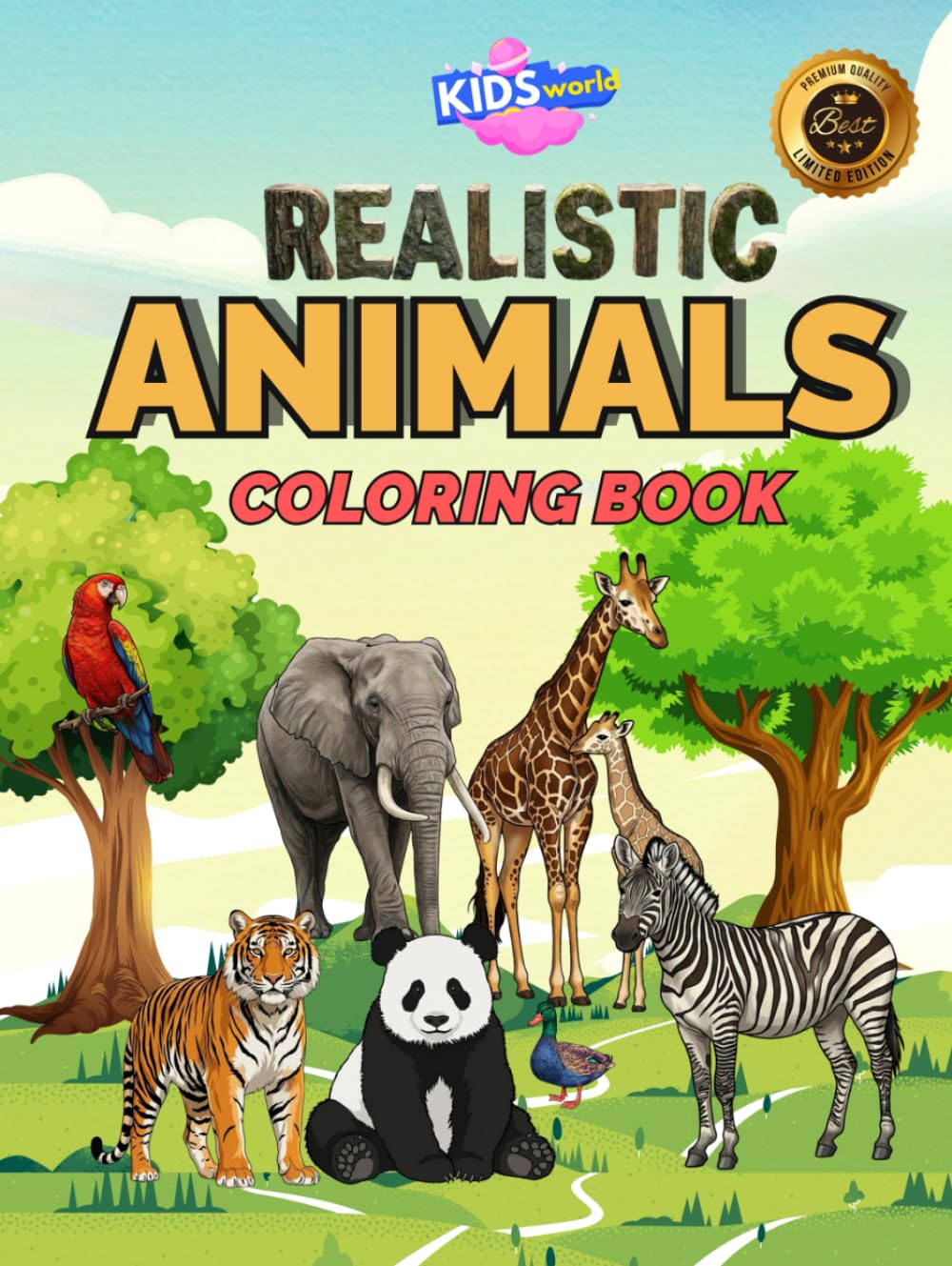Kids World Realistic Animals Coloring Book: Fun & Educational Animal Coloring Pages with Easy Descriptions | Farm, Jungle & Wild Animals for Kids & Teens