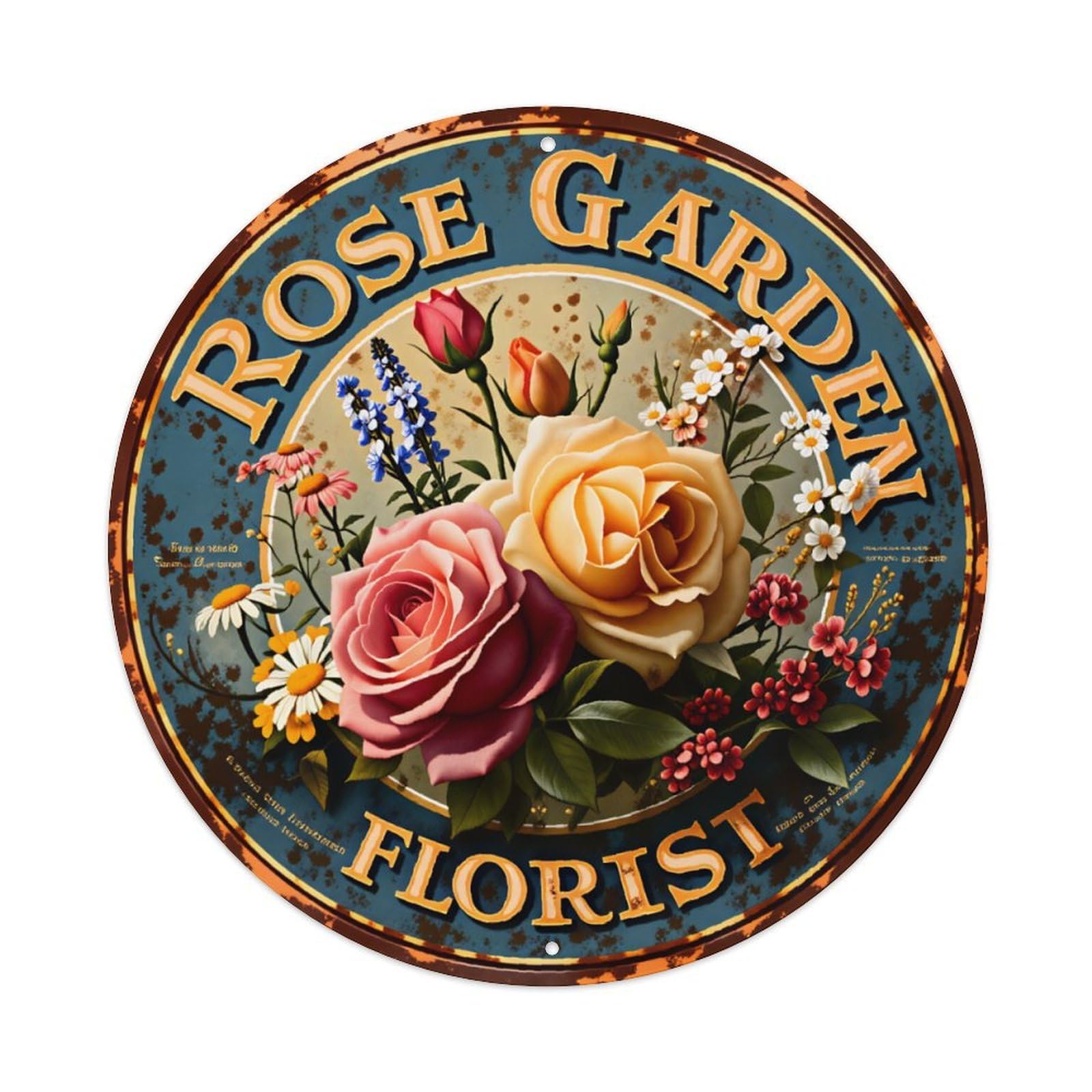 Ldfuieksufg Style Round Vintage Rose Garden Florist Decor Wall Plaque Vintage Aluminium Metal Sign, Retro Wall Decor For Home, Bar, Garage & Farmhouse 20X20cm