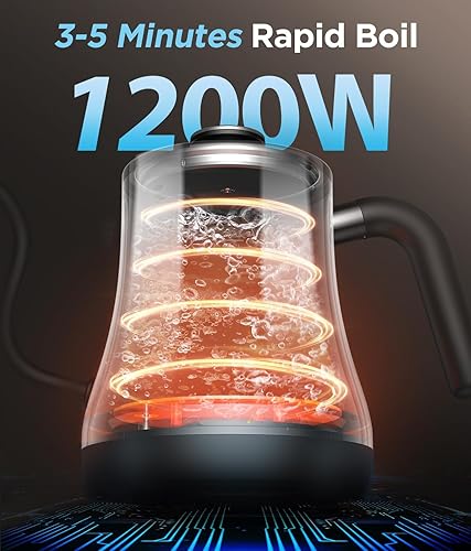 Miniatura 4 de KOIOS Hervidor eléctrico de cuello de cisne con control de temperatura de ± 1 ℉ y modo de silencio, 0.8 litros para café y té, caldera de agua de