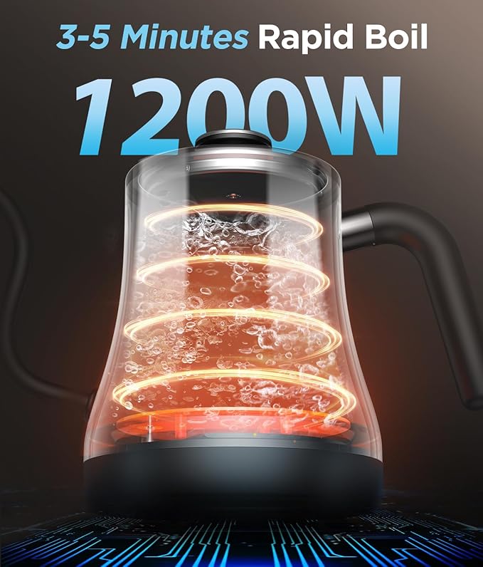 Tetera Eléctrica Gooseneck KOIOS 0.8L Control de Temperatura 1200W Acero Inoxidable miniatura 4