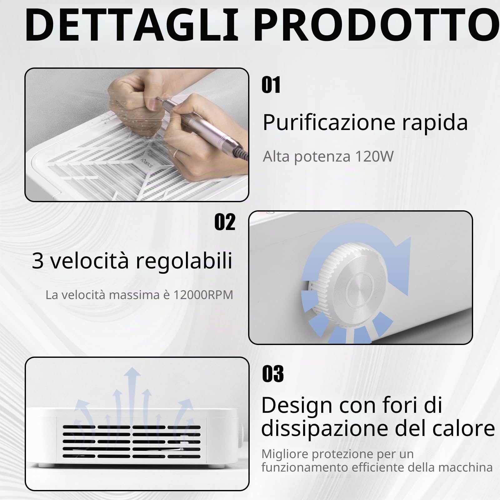 Aspirapolvere Unghie, Turbo Brushless 120 W Aspiratore Unghie Professionale Con Filtro Riutilizzabile, Aspirapolvere Silenzioso Per Unghie, Aspiratore Da Tavolo Ad Alta Potenza