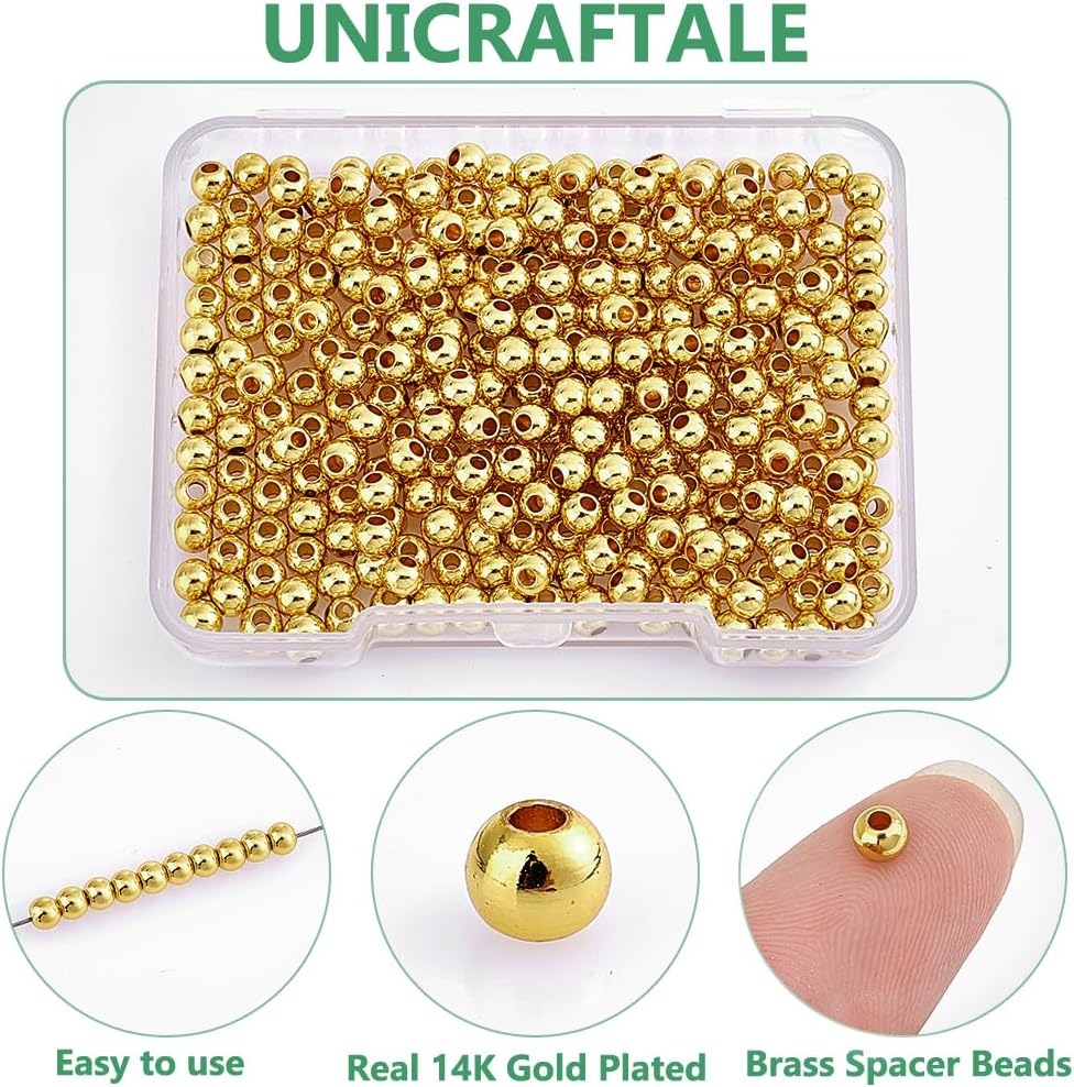 UNICRAFTALE 300Pcs 14K Gold Plated Spacer Beads Metal Round Bracelet Beads 4x3mm Small Loose Bead Smooth Bead for DIY Necklace Earring Jewellery Making - Image 5