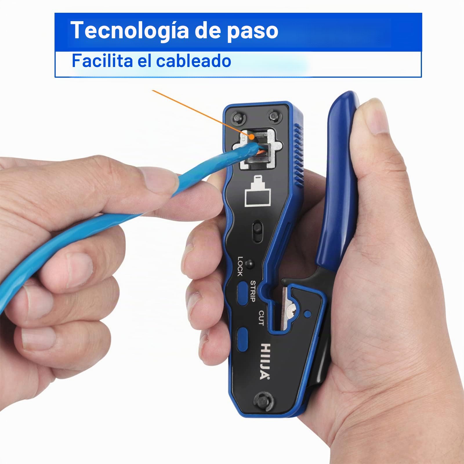 Kit Crimpadora RJ45 Cat6 Cat5e Cat5 con Comprobador de Cable, Herramienta Ethernet 3 en 1 con Pelacables, 50 Conectores RJ45 Pasantes y Fundas