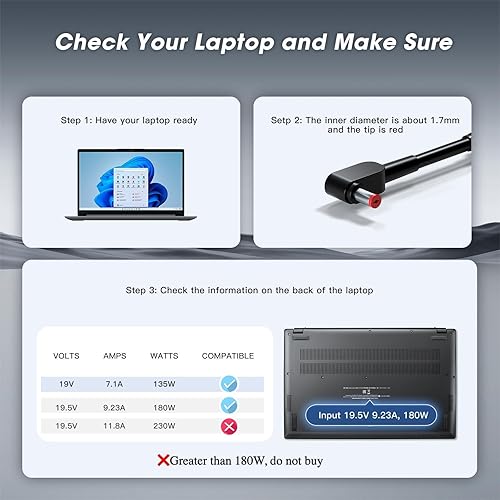 Miniatura 3 de Cargador de 180 W para Acer Nitro 5 7 V15 V17 V16 V14 16S AN515 AN517, Predator Helios 300 Gaming Laptop G3-571 G3-572 ADP-180MB K Cable de