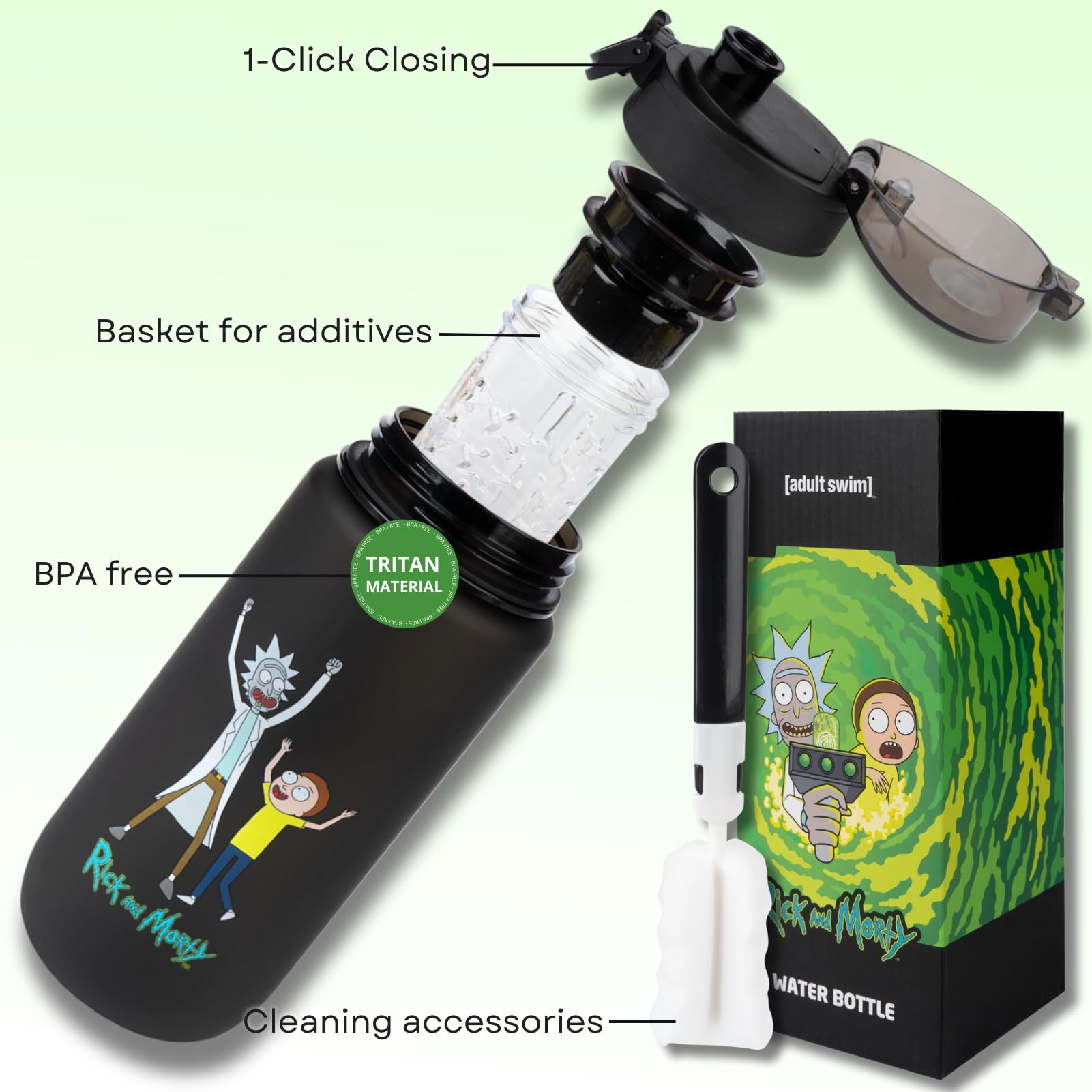 MOMO WAY Warner Bros Rick & Morty Drinking Bottle Tritan Water Bottle BPA Free Reusable for School Sports Fitness Gym Easy Closure Gift for Men Women and Children Rick & Morty 600 ml - Image 2