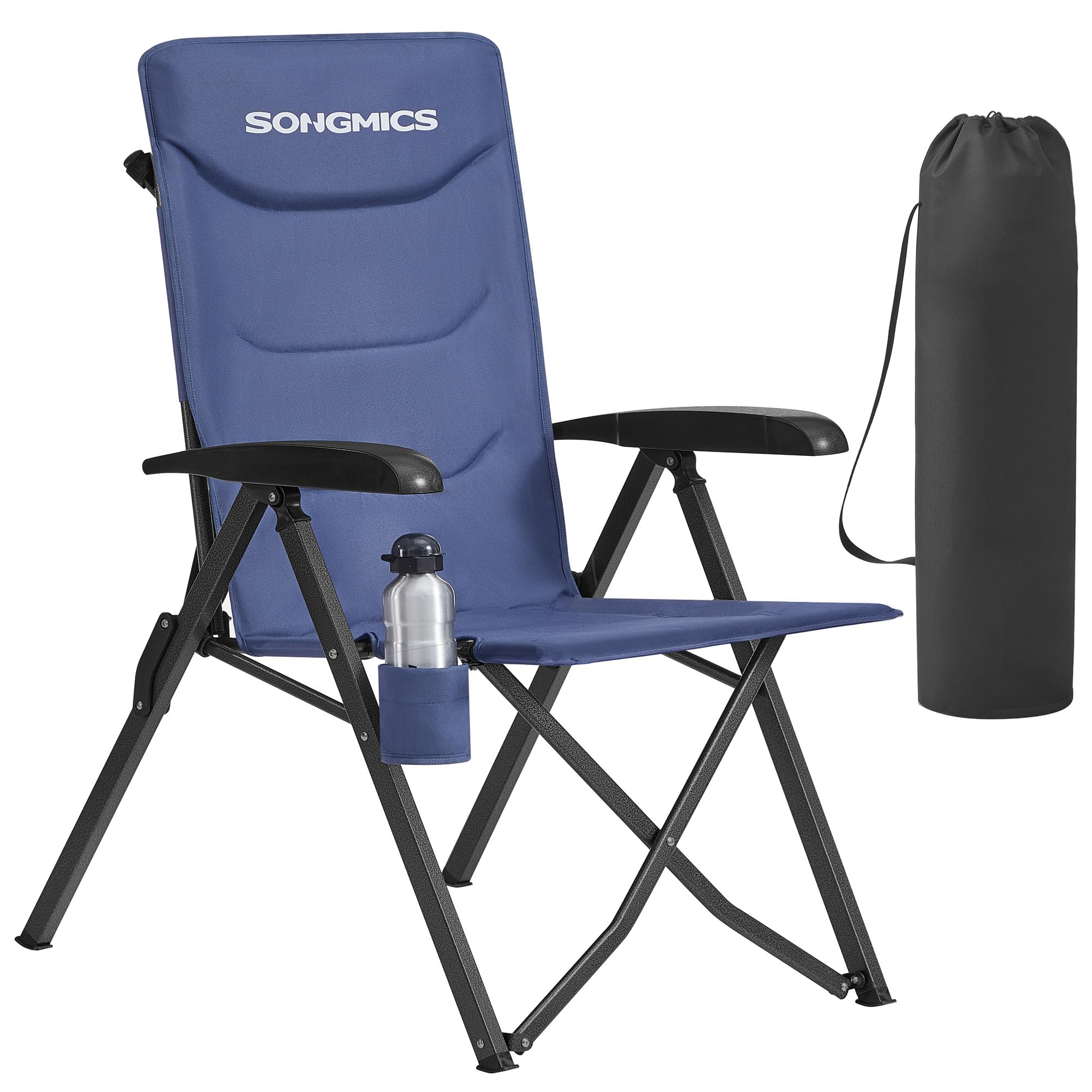 SONGMICS Silla de Camping para Adultos, Reclinable 95°-150°, Plegable, Respaldo Alto Ajustable, con Portavasos y Bolsa con Correa para el Hombro, Jardín, Pícnic, Pesca, Gris GCB015GZ01 — view 9