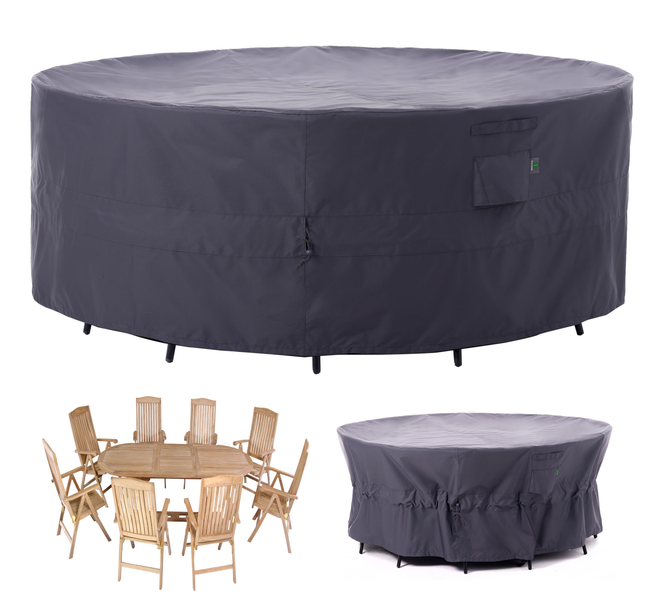 F&J Outdoors Patio Furniture Covers, Heavy Duty Tear Resistant Waterproof UV Resistant Windproof Outdoor Furniture Cover, Grey, 84" Dia x 31" H