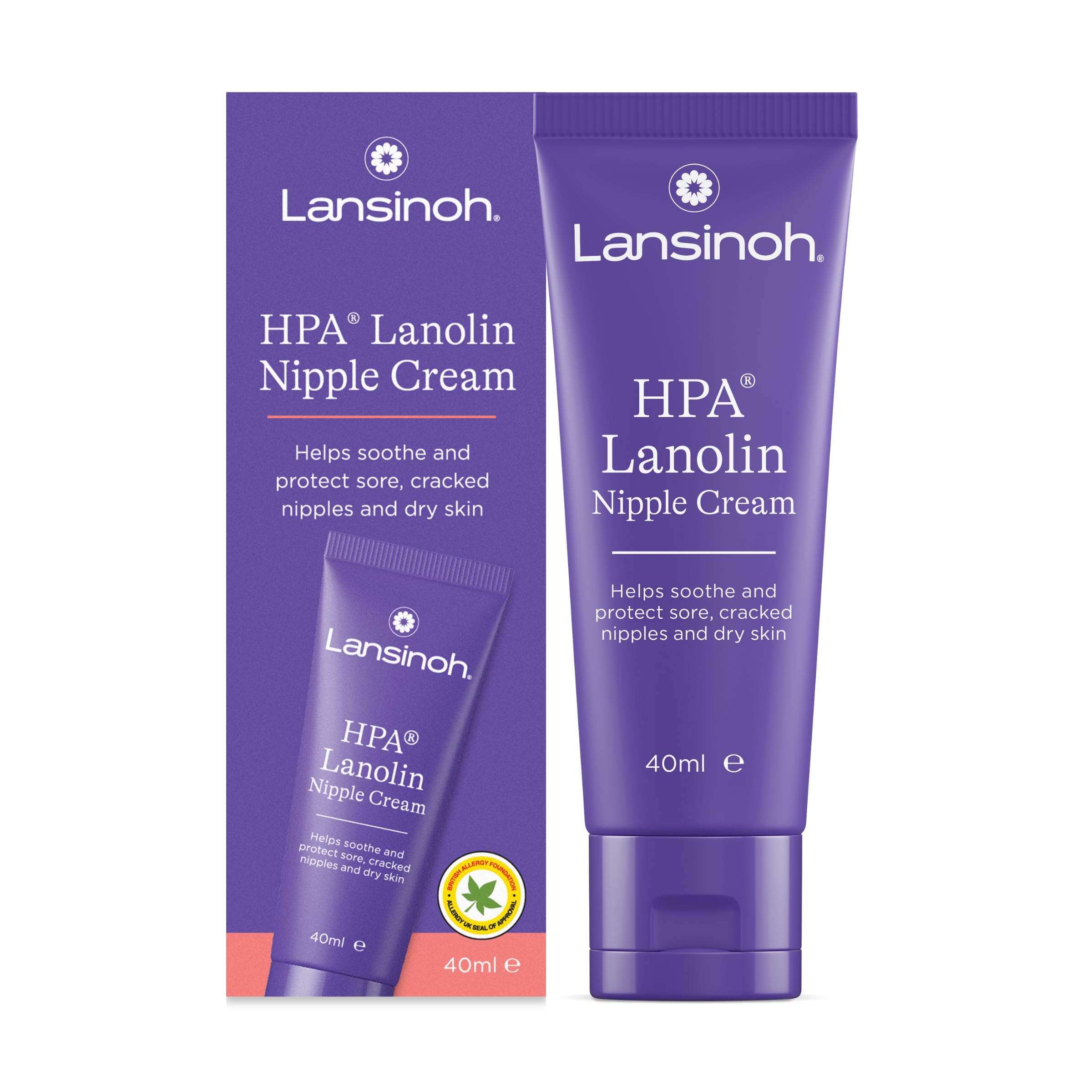 LansinohHPA Lanolin Nipple Cream - 40ml - Sore Nipples Cracked Skin Breast Feeding 100% Natural Hypoallergenic Tasteless & Odourless BPA BPS-free Breastfeeding Hospital Bag Maternity Essentials