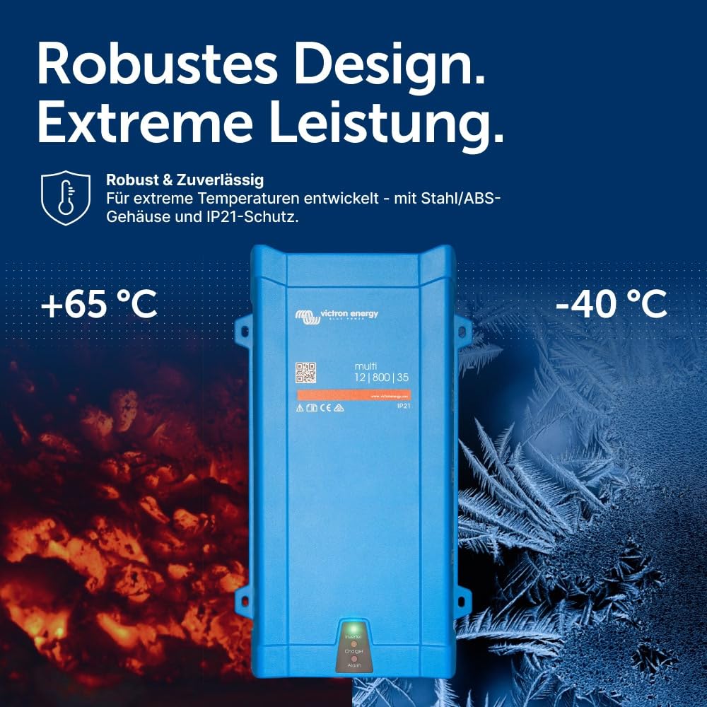 Victron Energy MultiPlus Reiner Sinus Wechselrichter 35 Amp Batterie Ladegerät, Spannungswandler, Transferschalter Inverter Charger, 800VA 12-Volt 230V