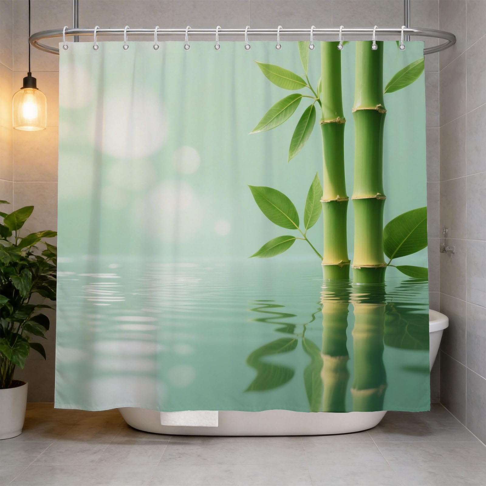 Hongduo 3D Bamboo Shower Curtain for Stalls Bathtubs Cartoon Bathroom Decor Shower Curtain Set Polyester Fabric Waterproof 180x180cm/71X71 Inch with Hooks