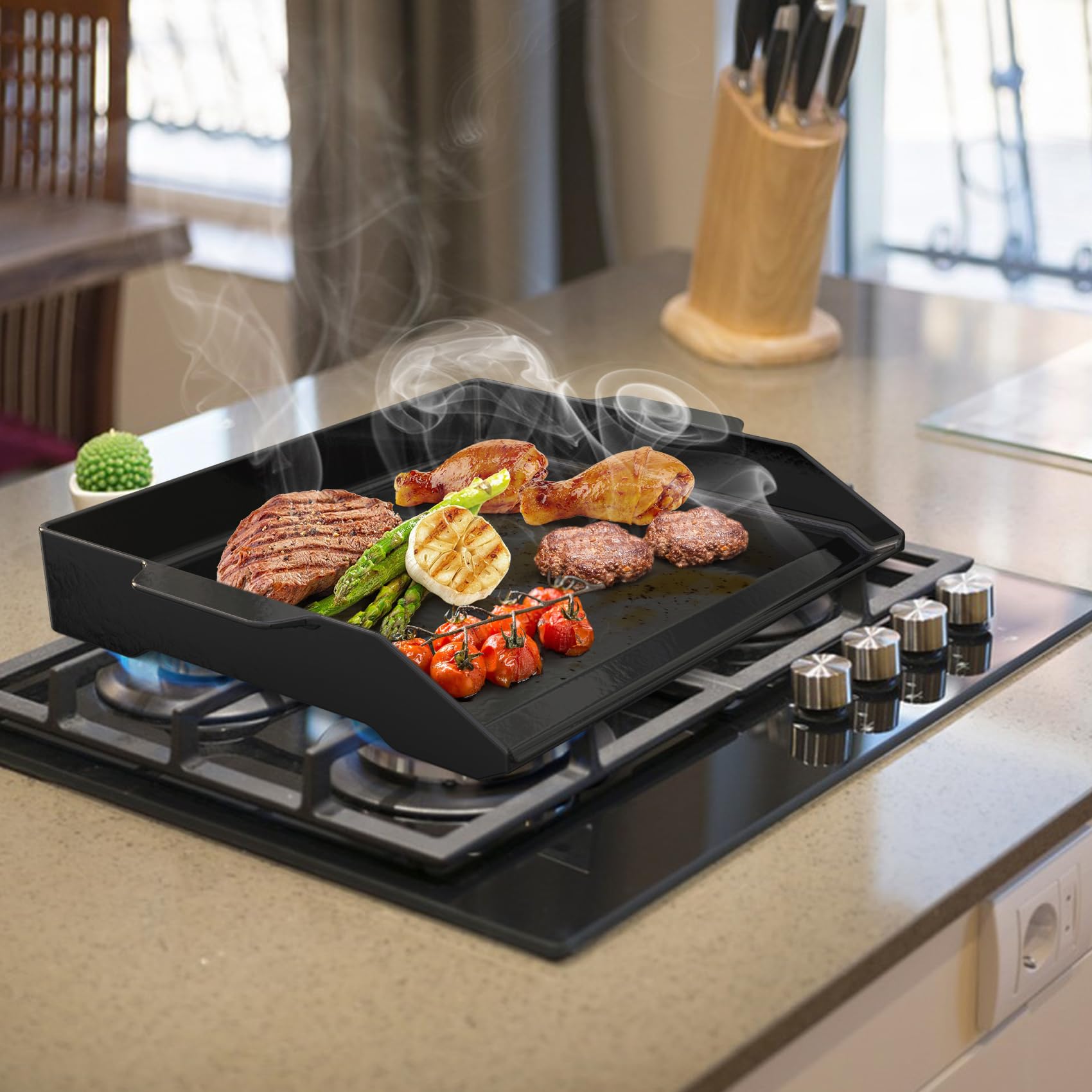 Onlyfire 48×36cm Plancha en Fonte Émaillée pour Barbecue à Gaz et Charbon