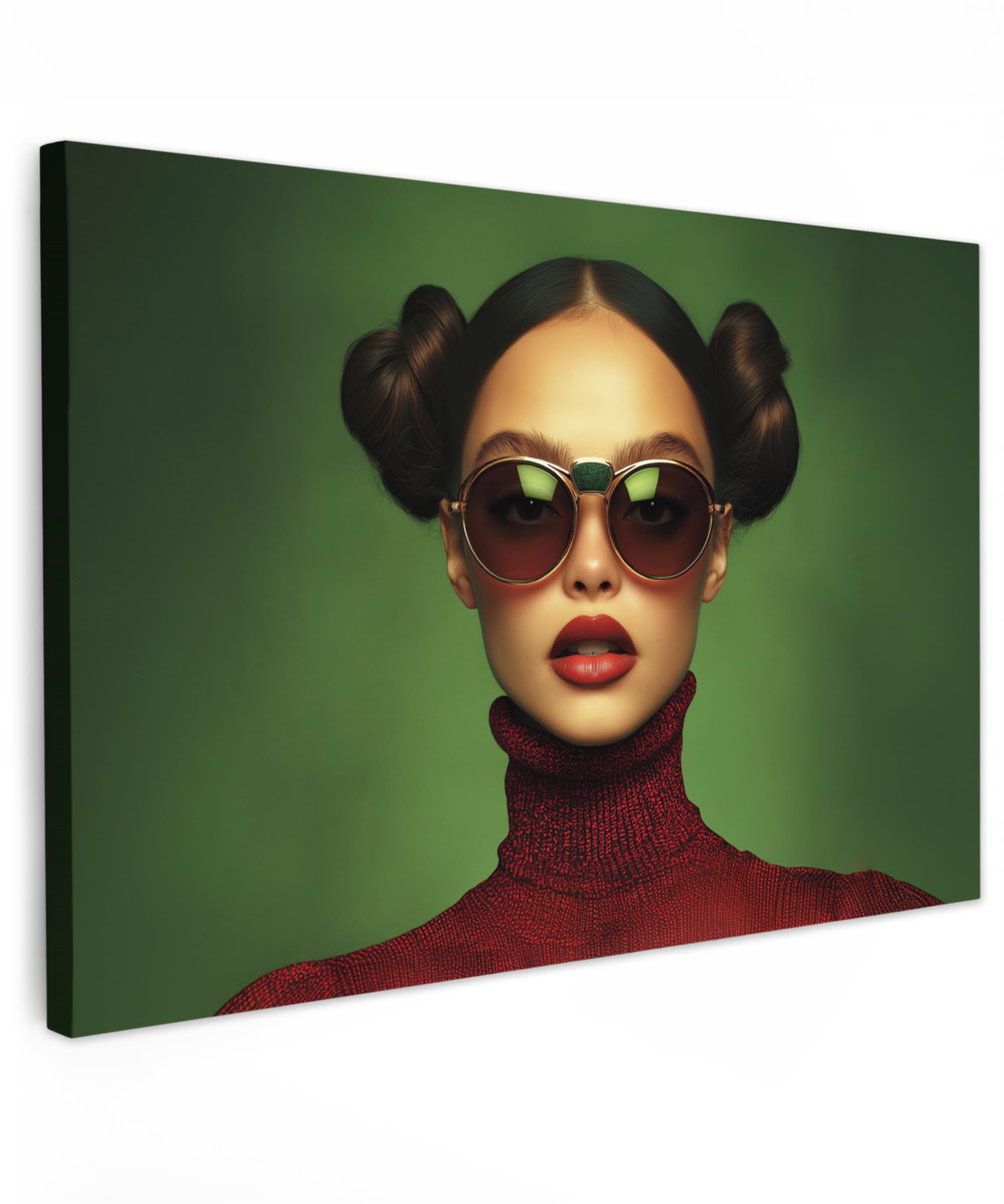 MuchoWow© Bild auf Leinwand Groß 120x80 cm XXL Schlafzimmer Bilder Badezimmer Wand Deko Wohnzimmer Modern Wanddeko Bilderwand Geschenk Frau - Grün - Brille - Ästhetisch - Modern