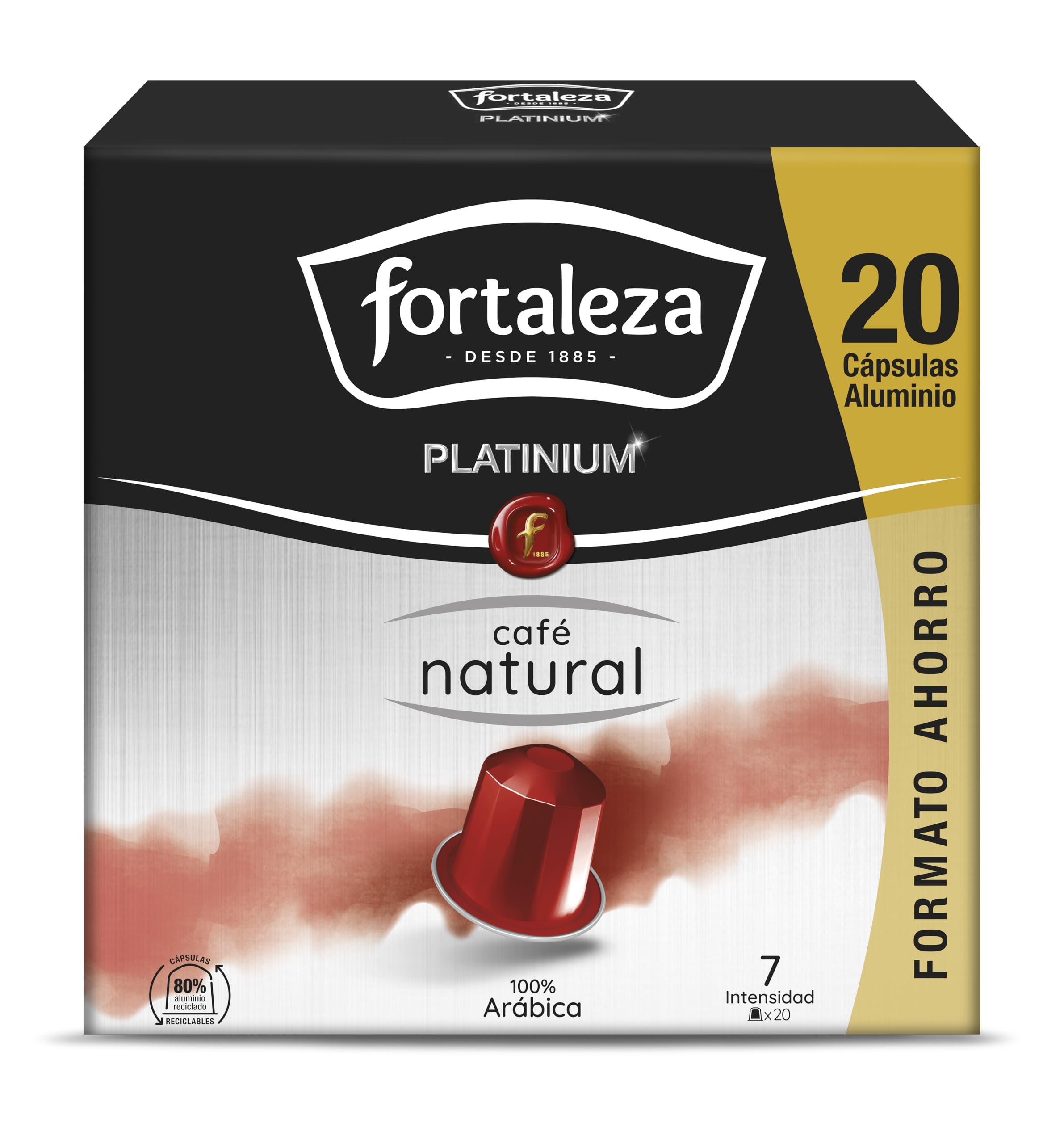 Café Fortaleza Platinium - Cápsulas de Café Natural compatibles con Nespresso, Pack 8x20 - Total 160 uds