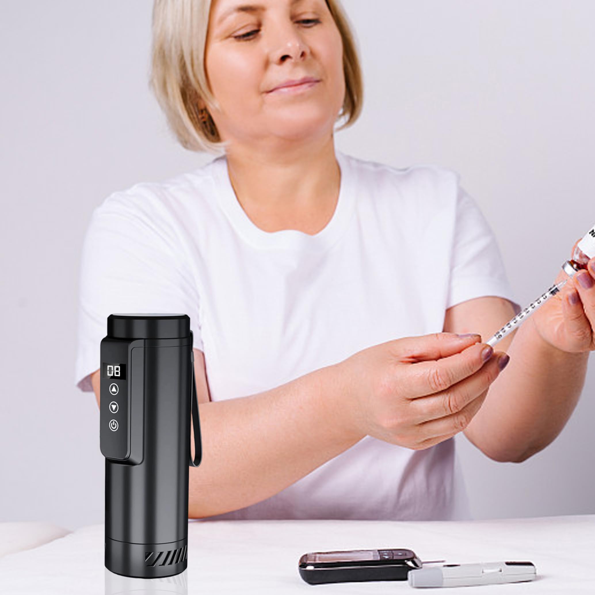 Caja térmica para insulina caja térmica eléctrica para insulina Medicación portátil con alimentación USB gran capacidad para plumas color negro.