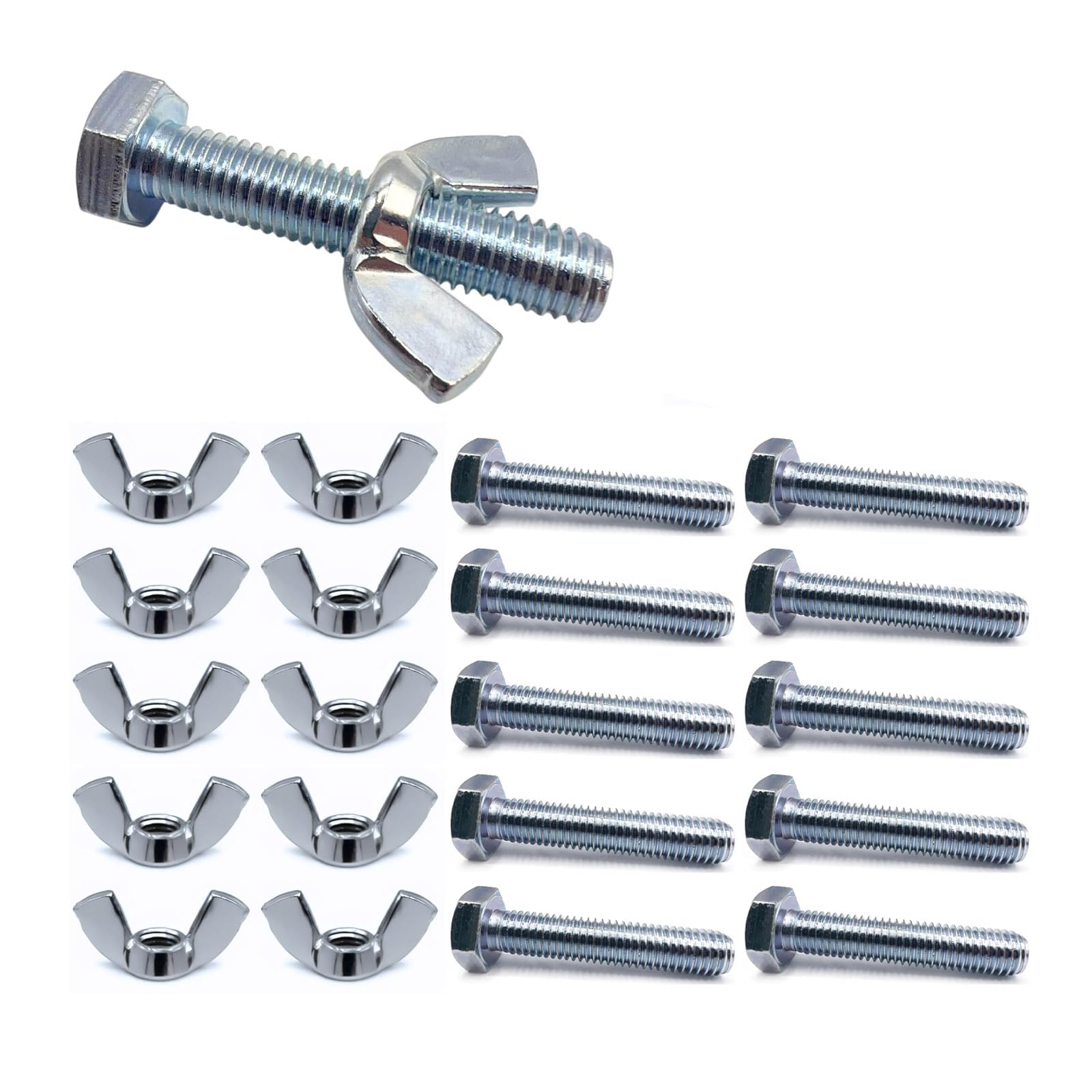 TA-VIGOR 10Pcs Wing Nut & Bolt, M10 x 50mm Butterfly Wing Screws, Zinc Plated Threaded Design Screw Bolts, WingNuts & Hexagonal Bolts for DIY Projects, Industry Mechanical Work, Secure Fastening