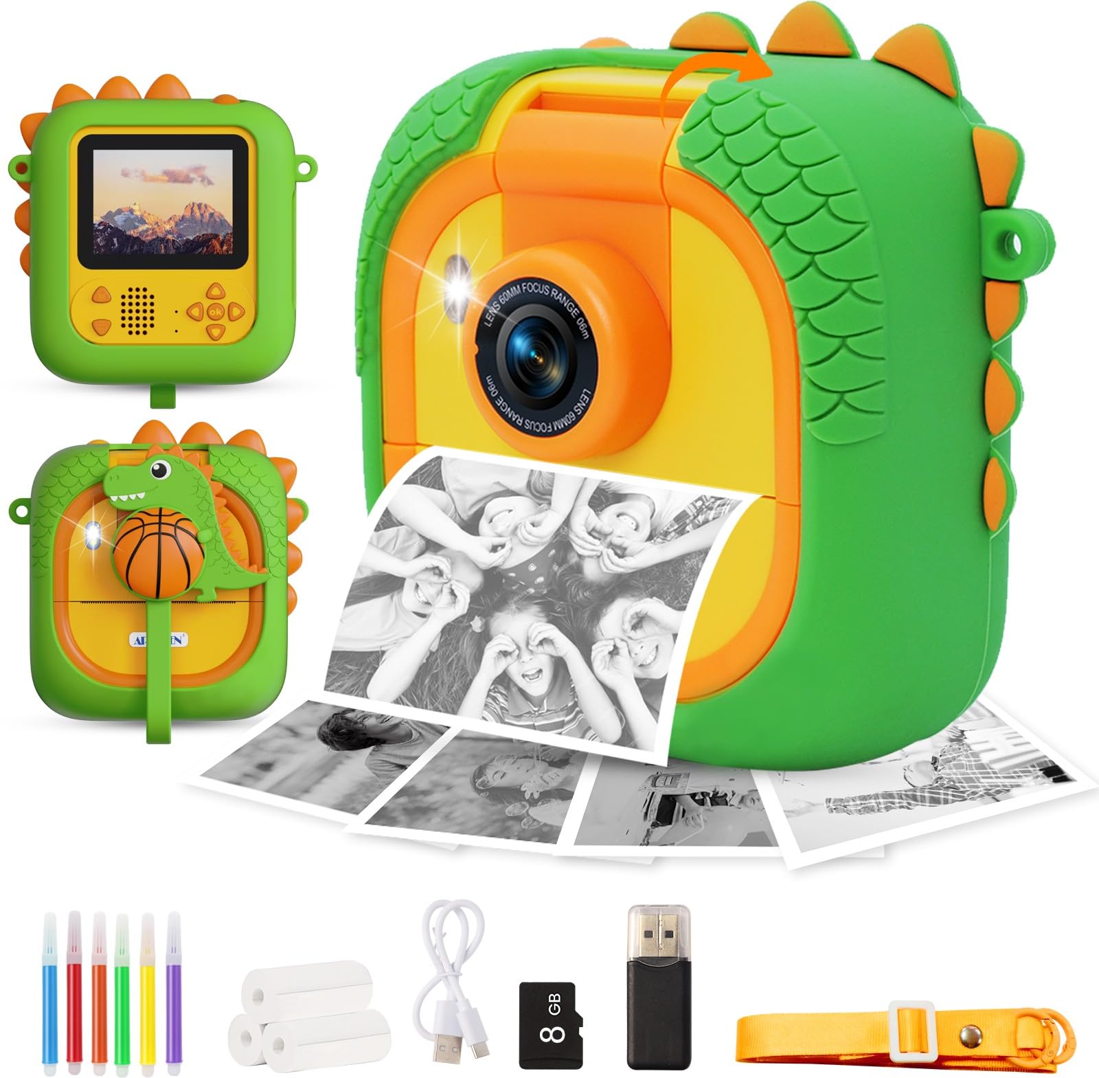 Macchina Fotografica Bambini Istantanea con obiettivo 180°Flip, ARNSSIEN 2,4" Fotocamera Istantanea per Bambini 1080P con 3 Rotoli di Carta da Stampa, Regalo per Bambino per Ragazze Ragazzi da 3-12,M2