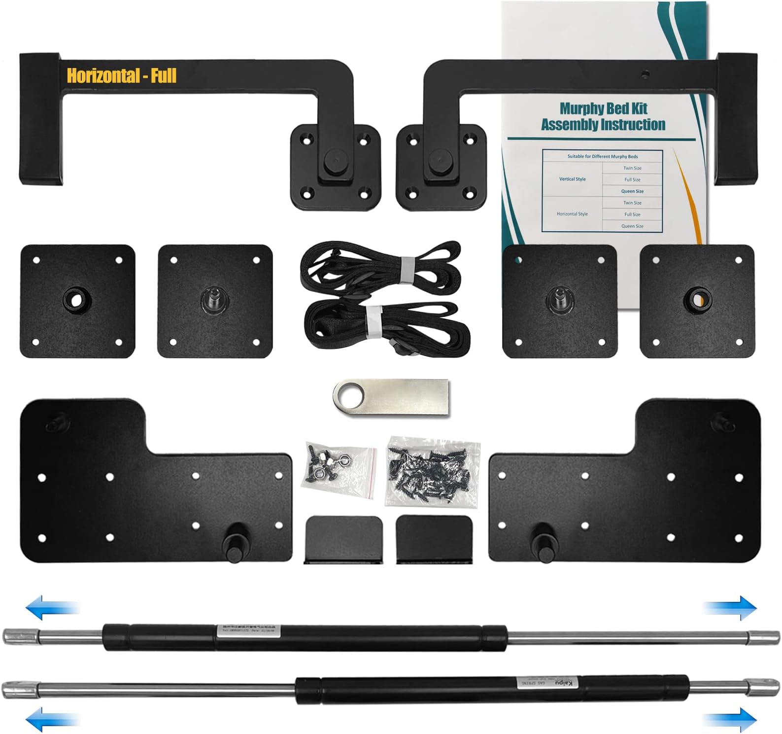 Murphy Bed Hardware Kit with Two-Stage Luxury Gas Spring - Effortless to Pull Down & Fold Back, Good Design Combining Scattered Parts for Heavy Duty Bed Frame,Hidden Murphy Beds Kit Full Horizontal