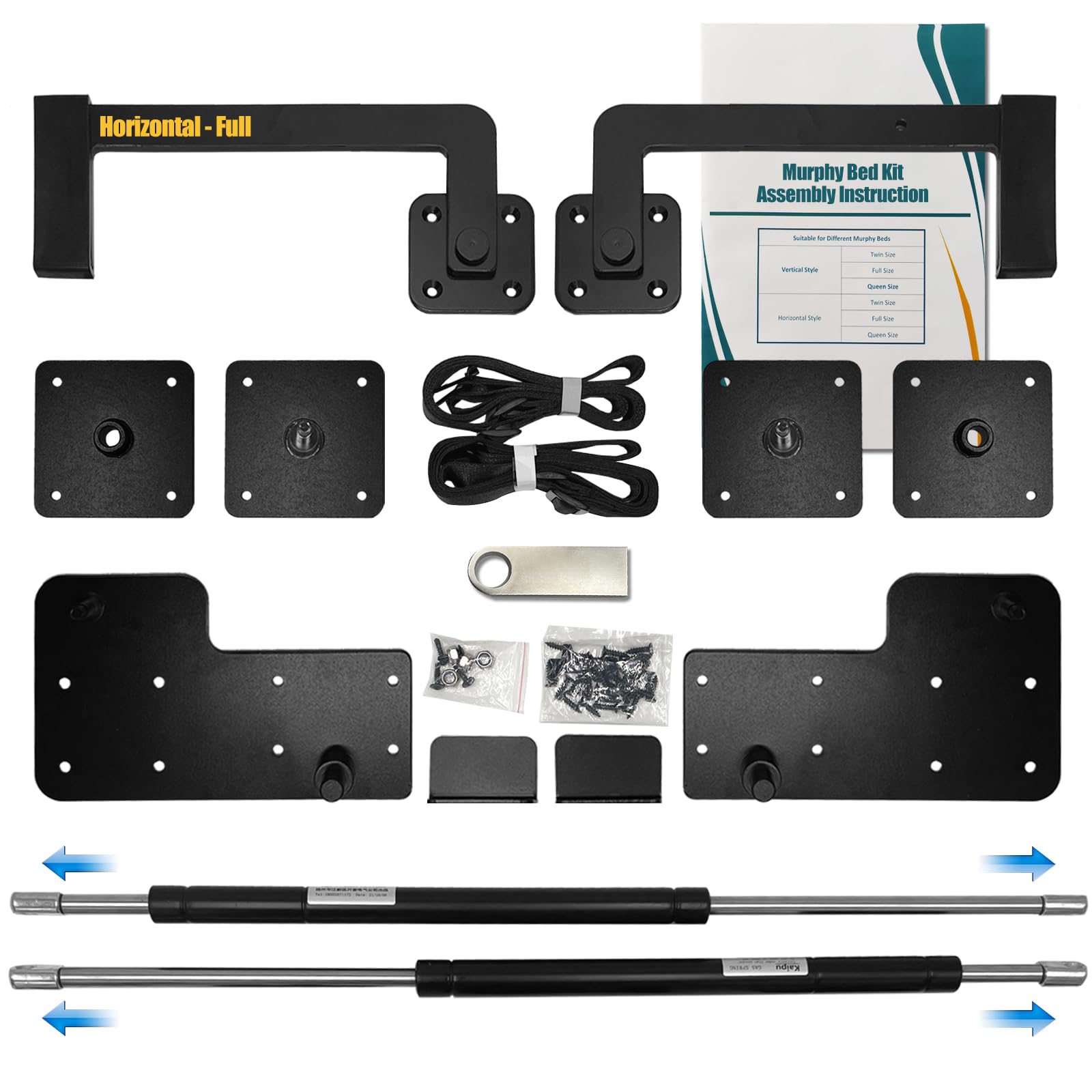 Murphy Bed Hardware Kit with Two-Stage Luxury Gas Spring - Effortless to Pull Down & Fold Back, Good Design Combining Scattered Parts for Heavy Duty Bed Frame,Hidden Murphy Beds Kit Full Horizontal
