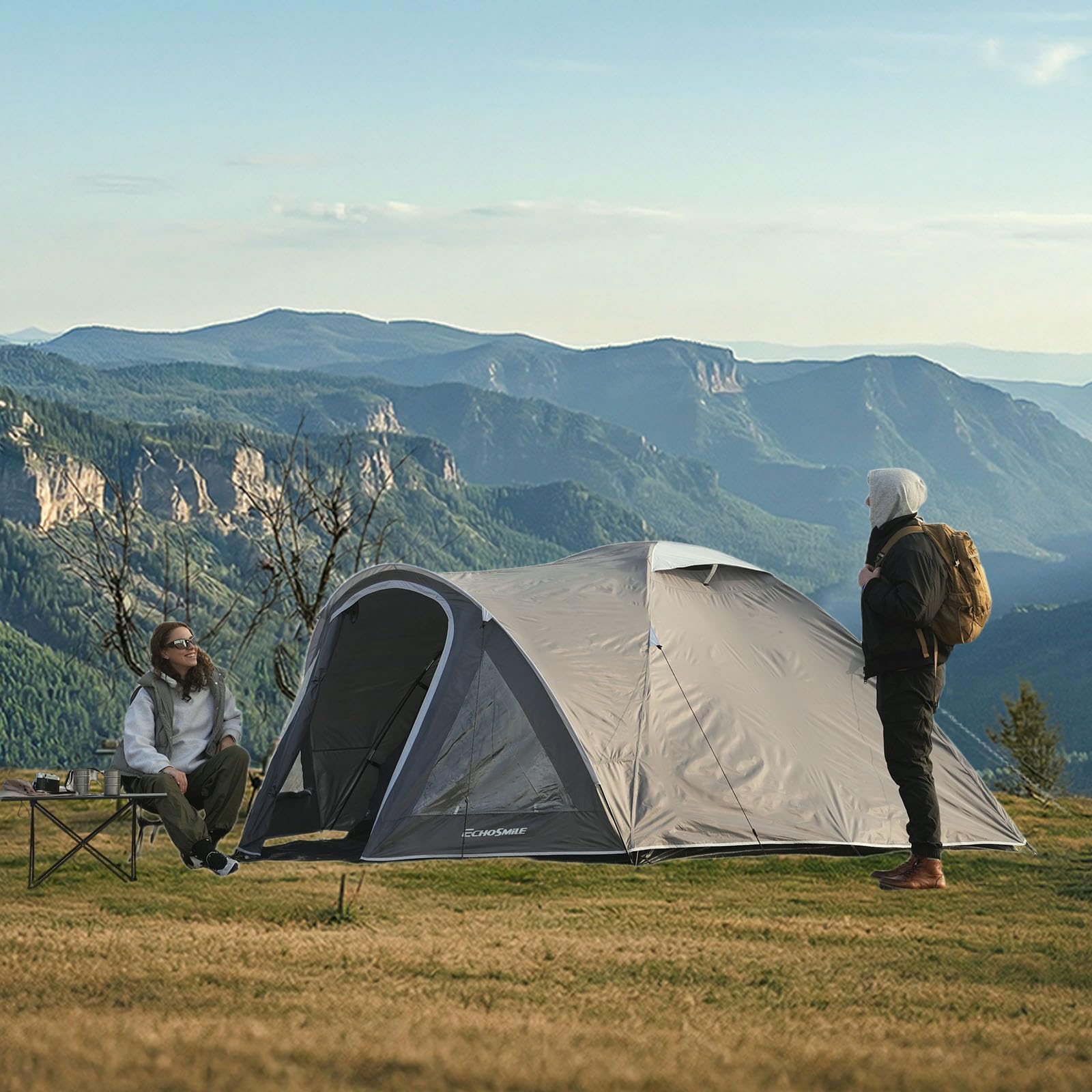 EchoSmile Tienda de campaña para 2-3 personas, tienda de campaña impermeable con vestíbulo, ultraligera, fácil de instalar para acampar al aire libre, 3 estaciones