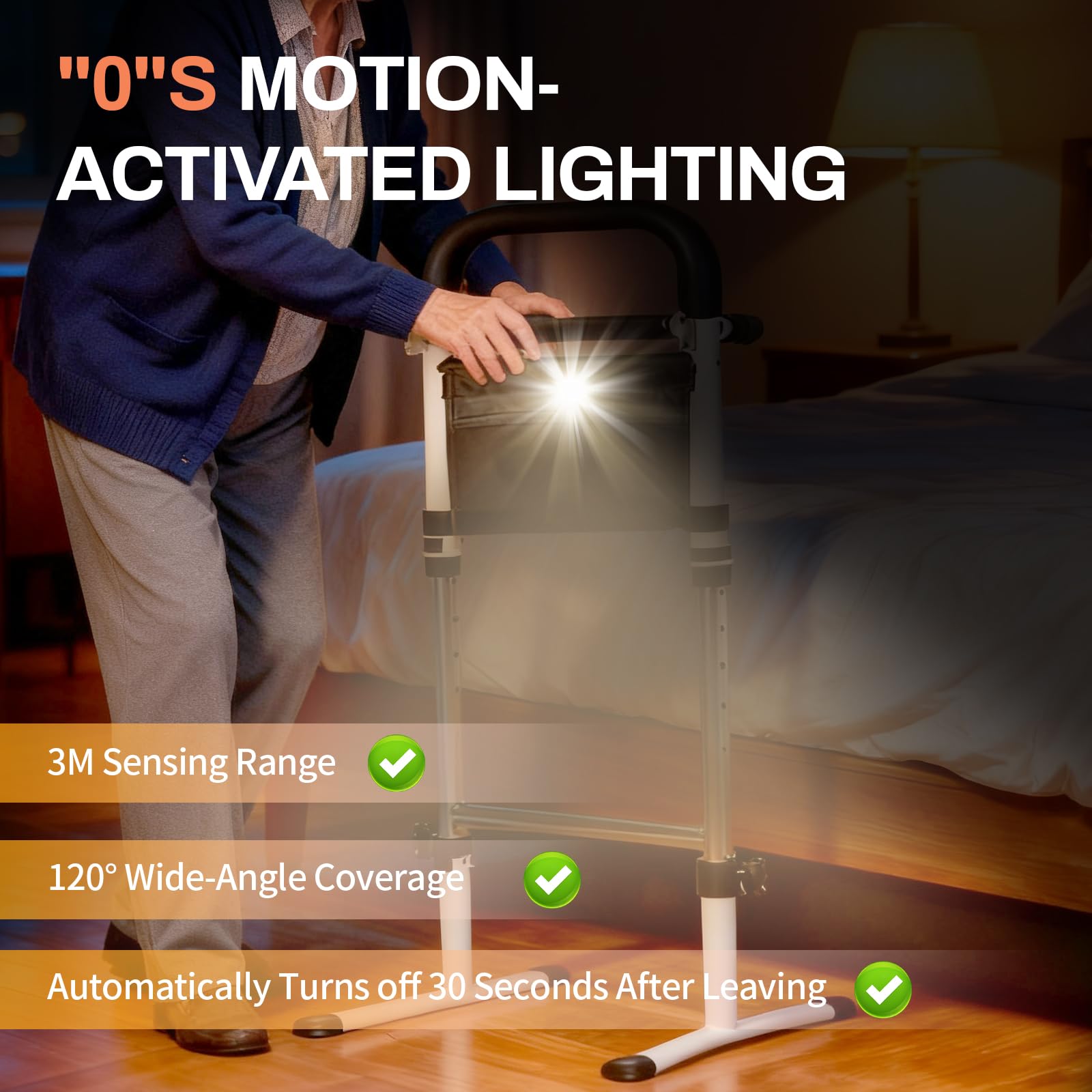 Ayuda para Levantarse y Sentarse, Soporte de Ayuda para Levantarse para Personas Mayores con Luz con Sensor y Bolsa, 5 Niveles Ajustable 75–91cm, Soporta 136 kg, para Inodoro, Sofá, Escaleras