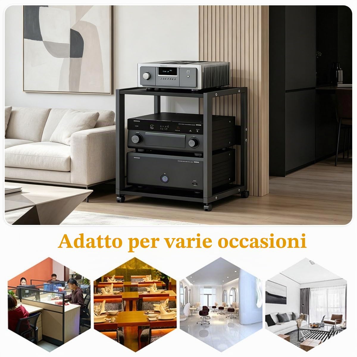 Mobile Stereo Hi Fi Rack Audio con ruote, Audio AV Tower Media Stand 2/3 livelli, supporto per amplificatore CD console(2-layer)